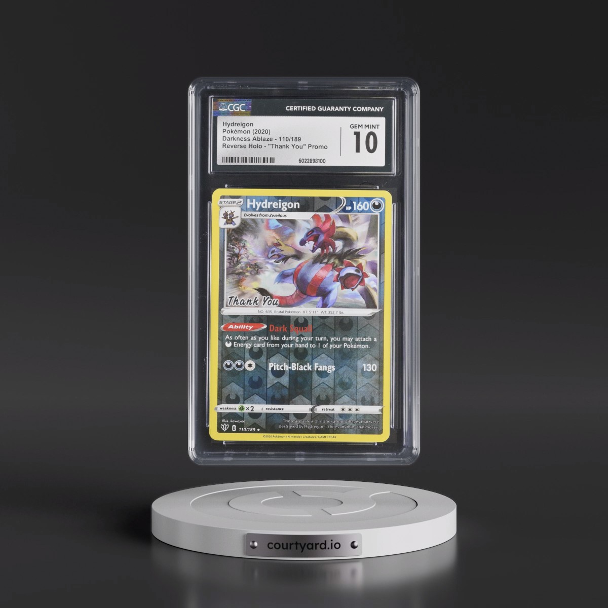 2020 Darkness Ablaze #110/189 Hydreigon - Reverse Holo "Thank You" Promo () (CGC 10 GEM MINT)