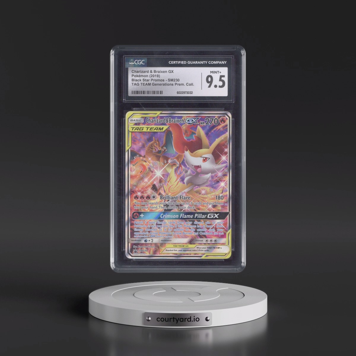 2016 Black Star Promos - Sun & Moon #SM230 Charizard & Braixen GX - TAG TEAM Generations Prem. Coll. (Holo) (CGC 9.5 MINT+)
