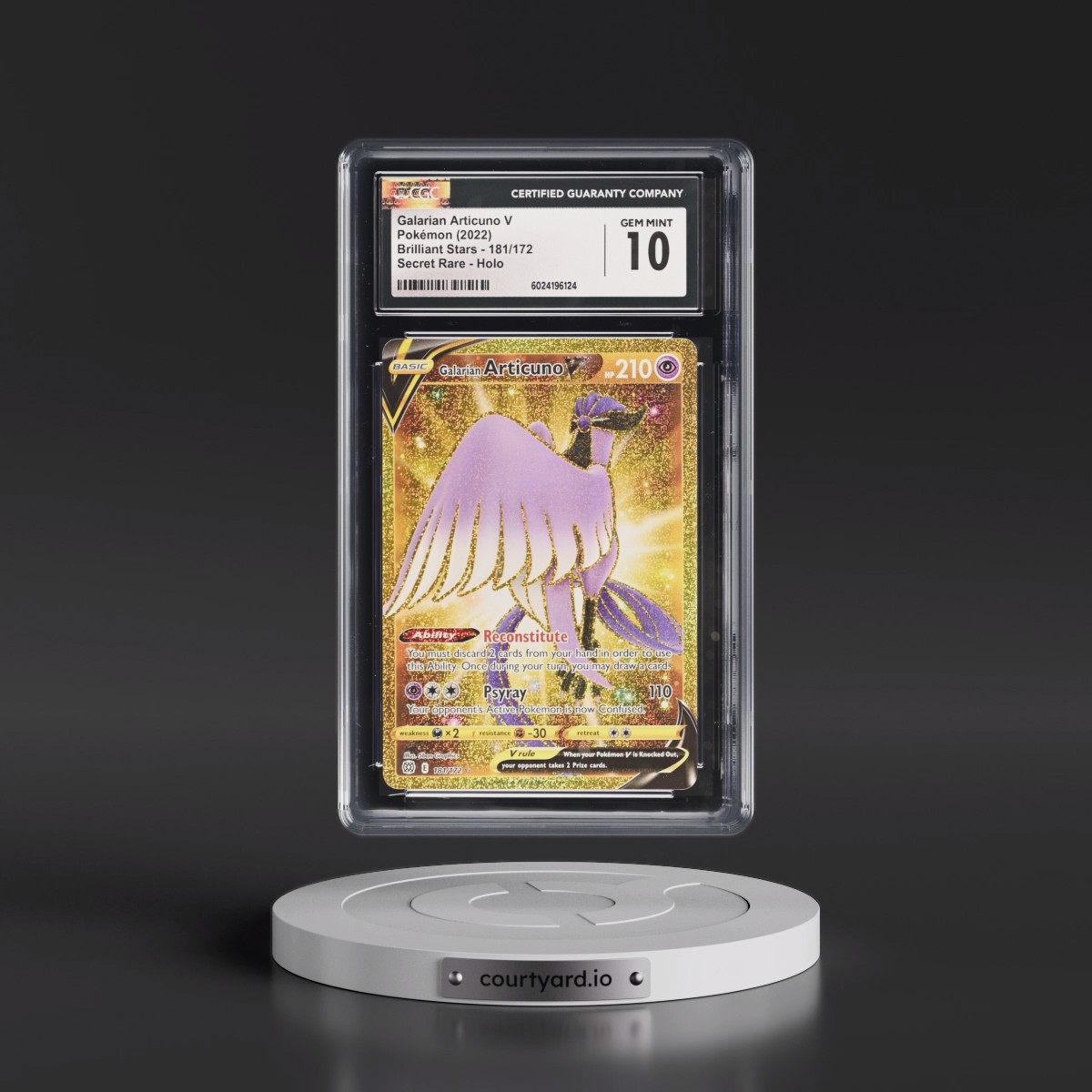 2022 Brilliant Stars Galarian Articuno V - Secret Rare Holo #181/172 CGC 10