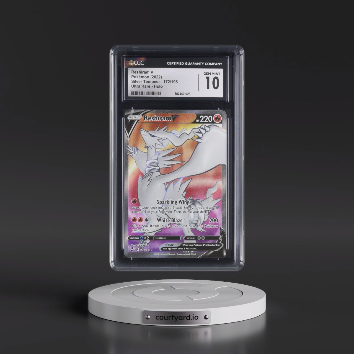 2022 Silver Tempest #172/195 Reshiram V - Ultra Rare Holo (CGC 10 GEM MINT)