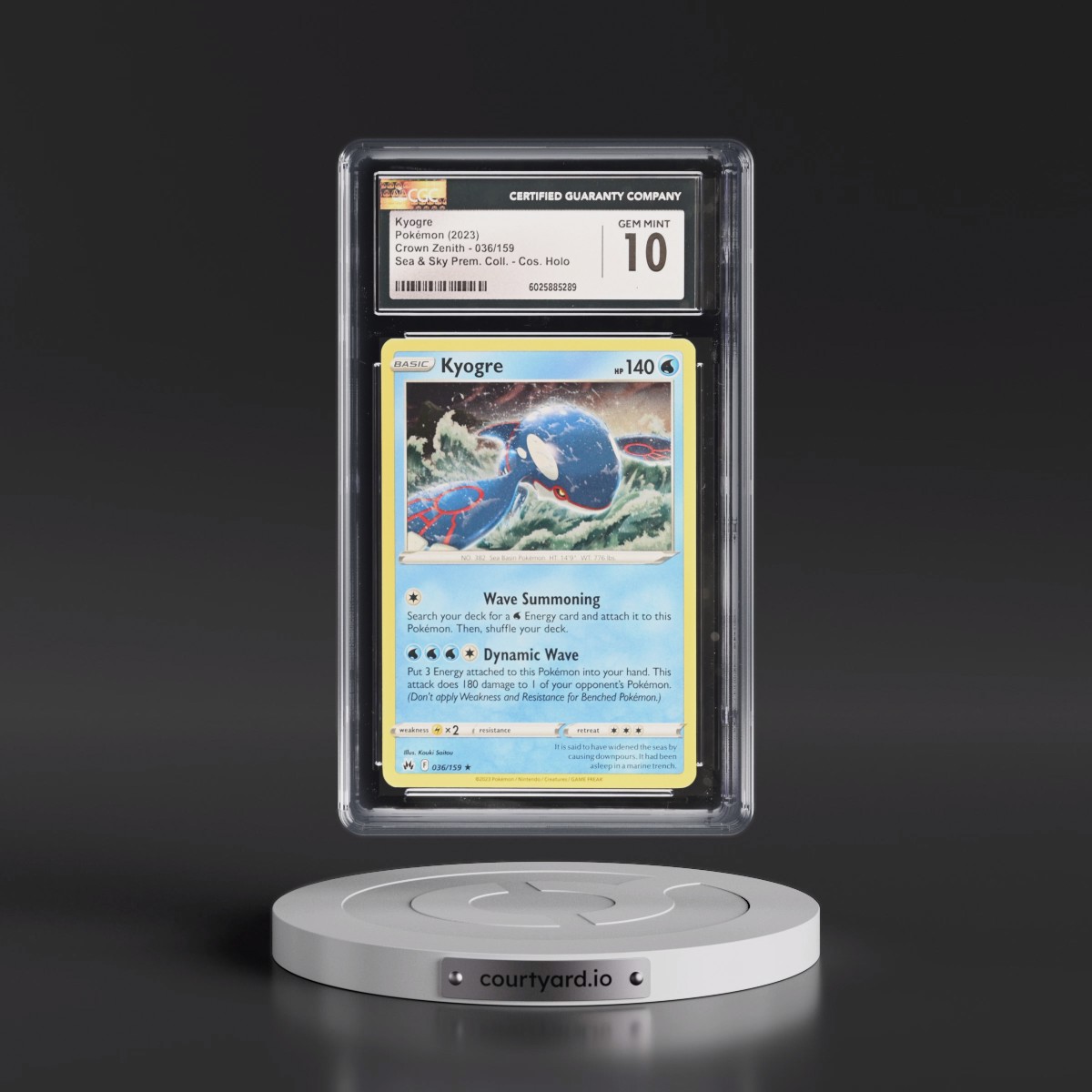 2023 Crown Zenith #036/159 Kyogre - Sea & Sky Premium Collection (Cosmos Holo) (CGC 10 GEM MINT)