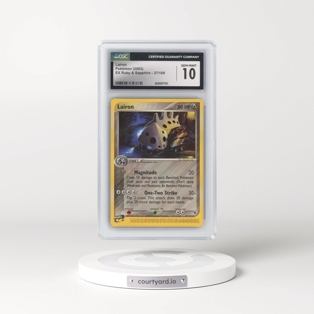 2003 EX Ruby & Sapphire (2003 Copyright, w/ "e" Symbol) #37/109 Lairon (CGC 10 GEM MINT)