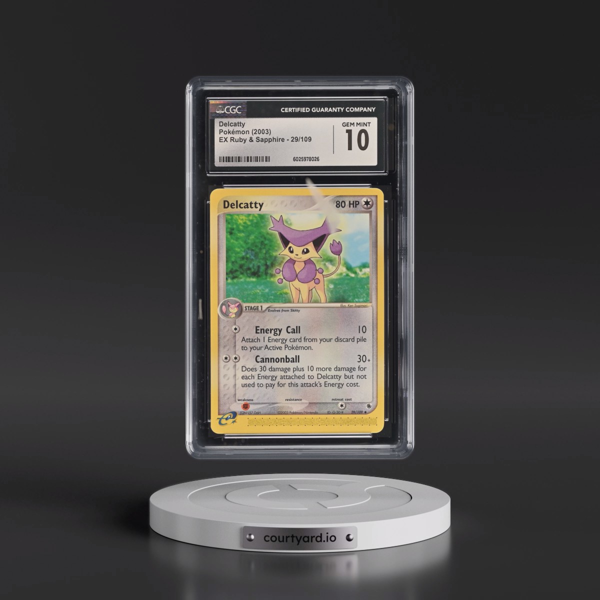 2003 EX Ruby & Sapphire (2003 Copyright, w/ "e" Symbol) #29/109 Delcatty (CGC 10 GEM MINT)