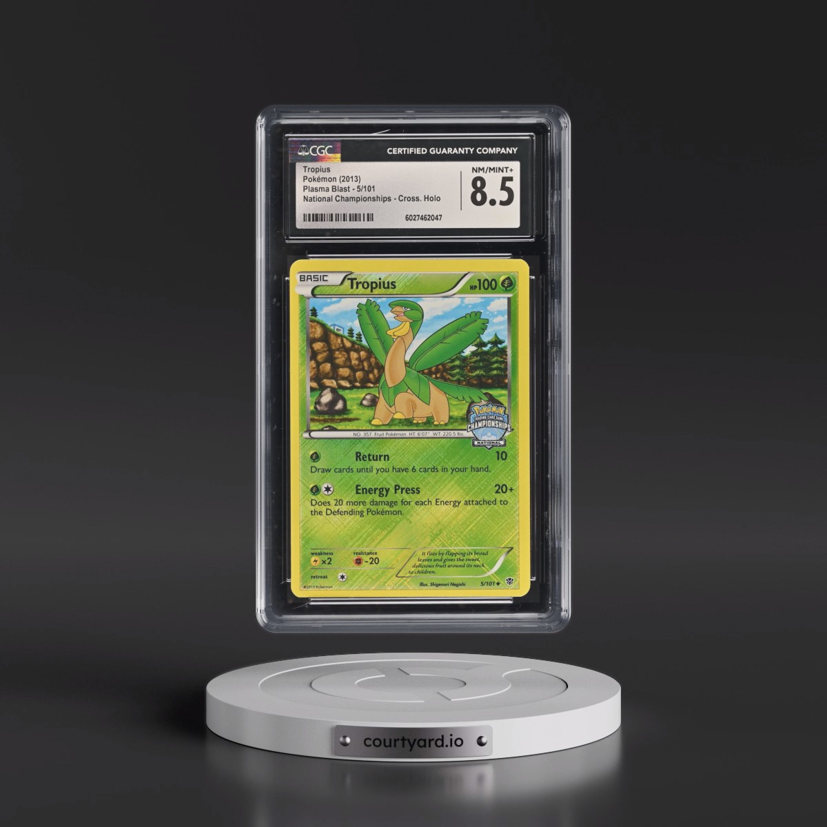 2013 Plasma Blast #5/101 Tropius - National Championships Crosshatch Holo (Cross. Holo) (CGC 8.5 NM-MT+)