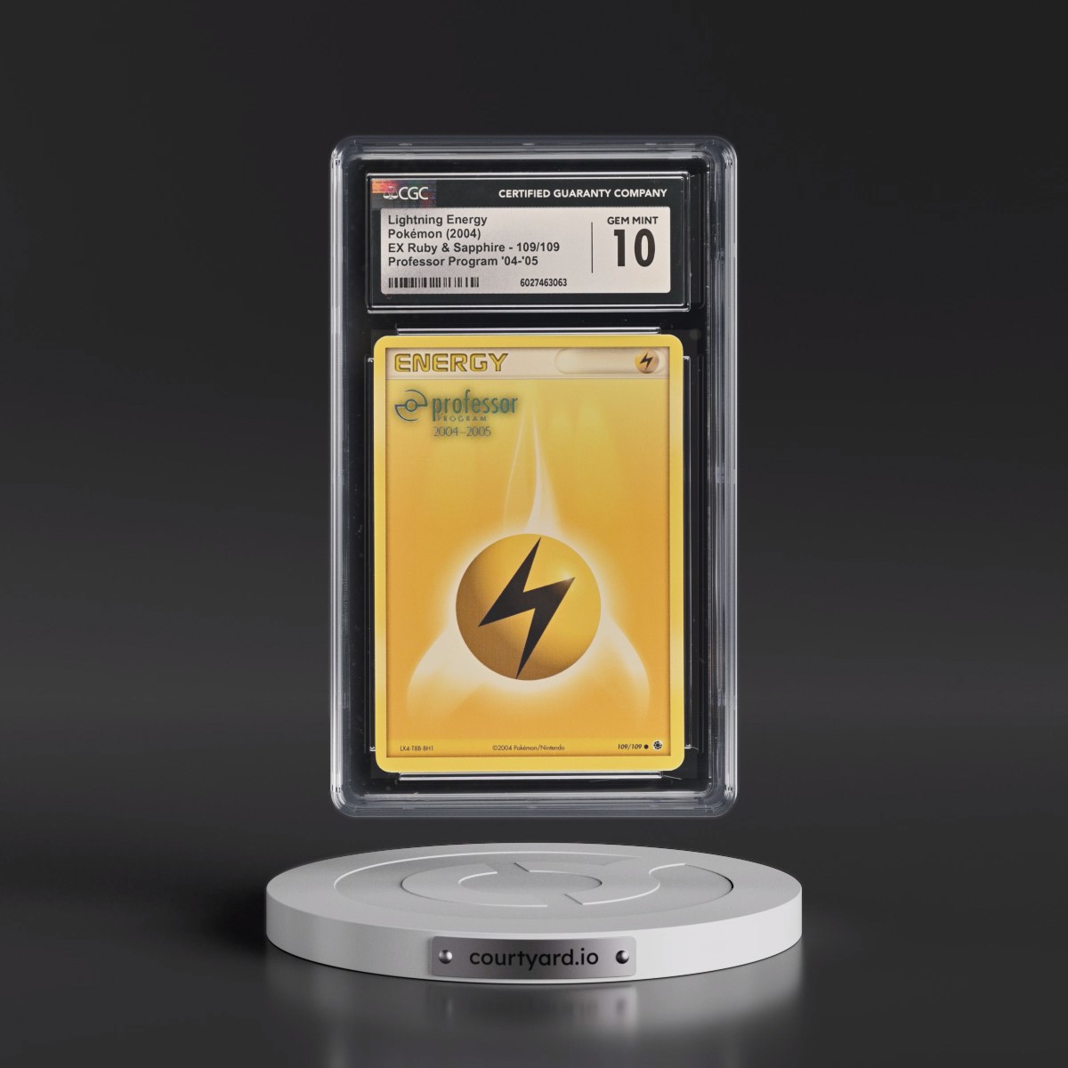 2003 EX Ruby & Sapphire (2003 Copyright, w/ "e" Symbol) #109/109 Lightning Energy - Professor Program 2004-2005 (CGC 10 GEM MINT)