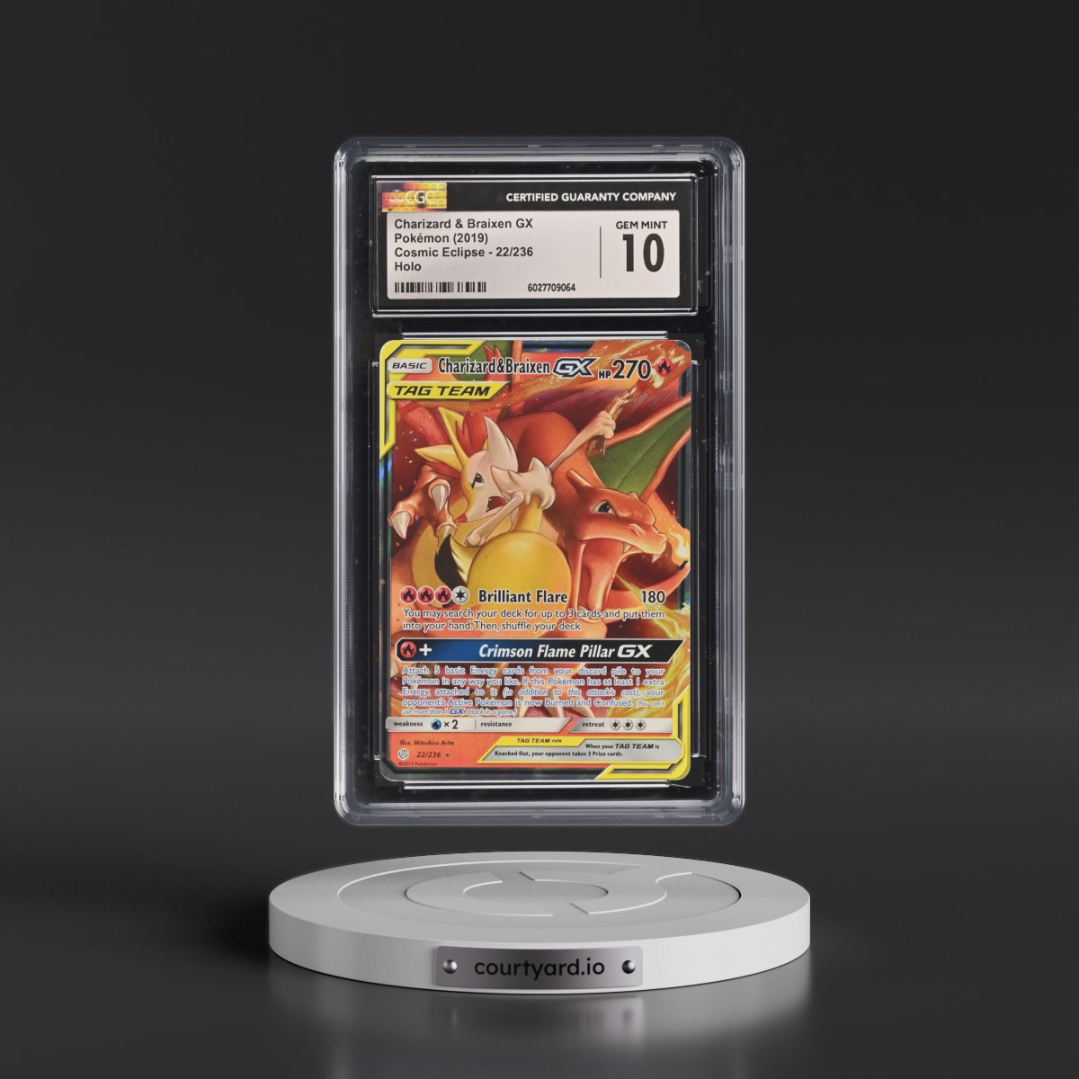 2019 Cosmic Eclipse #22/236 Charizard &amp; Braixen GX - Holo (CGC 10 GEM MINT)