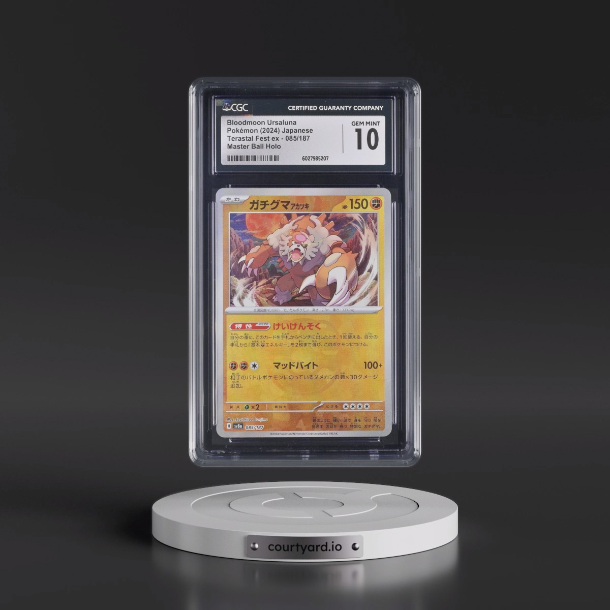 2024 High Class Pack: Terastal Fest ex - sv8a #085/187 Bloodmoon Ursaluna - Master Ball Holo (CGC 10 GEM MINT)