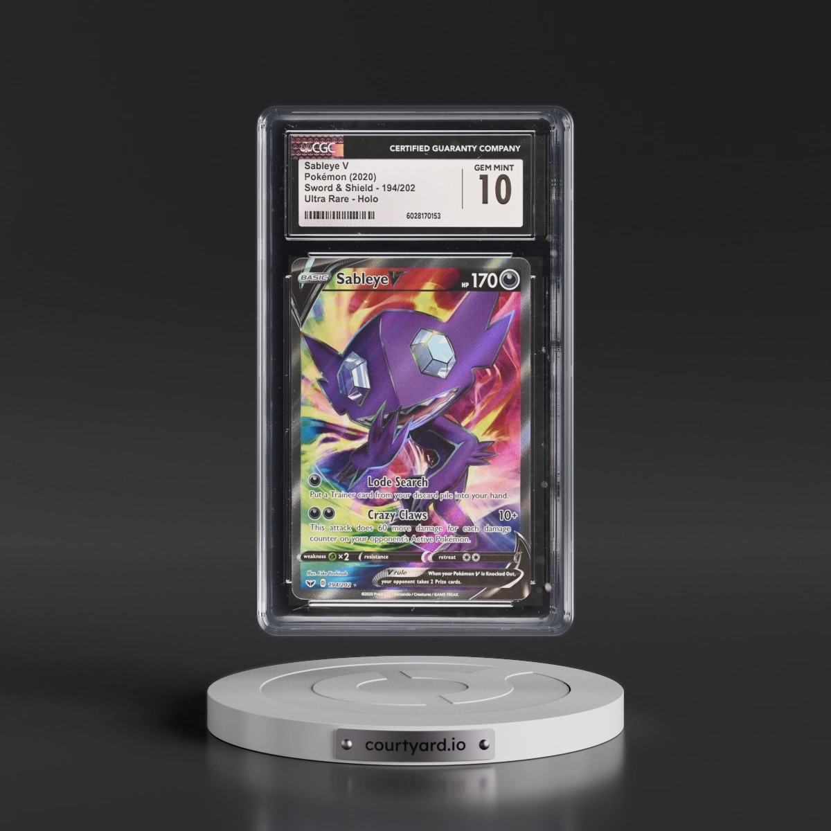 2020 Sword & Shield #194/202 Sableye V - Ultra Rare Holo (CGC 10 GEM MINT)