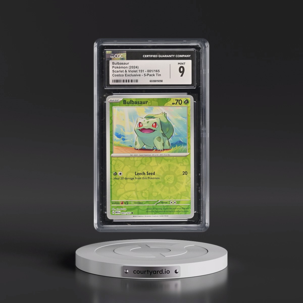 2023 Scarlet & Violet 151 - MEW EN #001/165 Bulbasaur - (Rev. Cos. Holo)Costco Exclusive (2023 on Card) 5-Pack Tin (CGC 9 MINT)