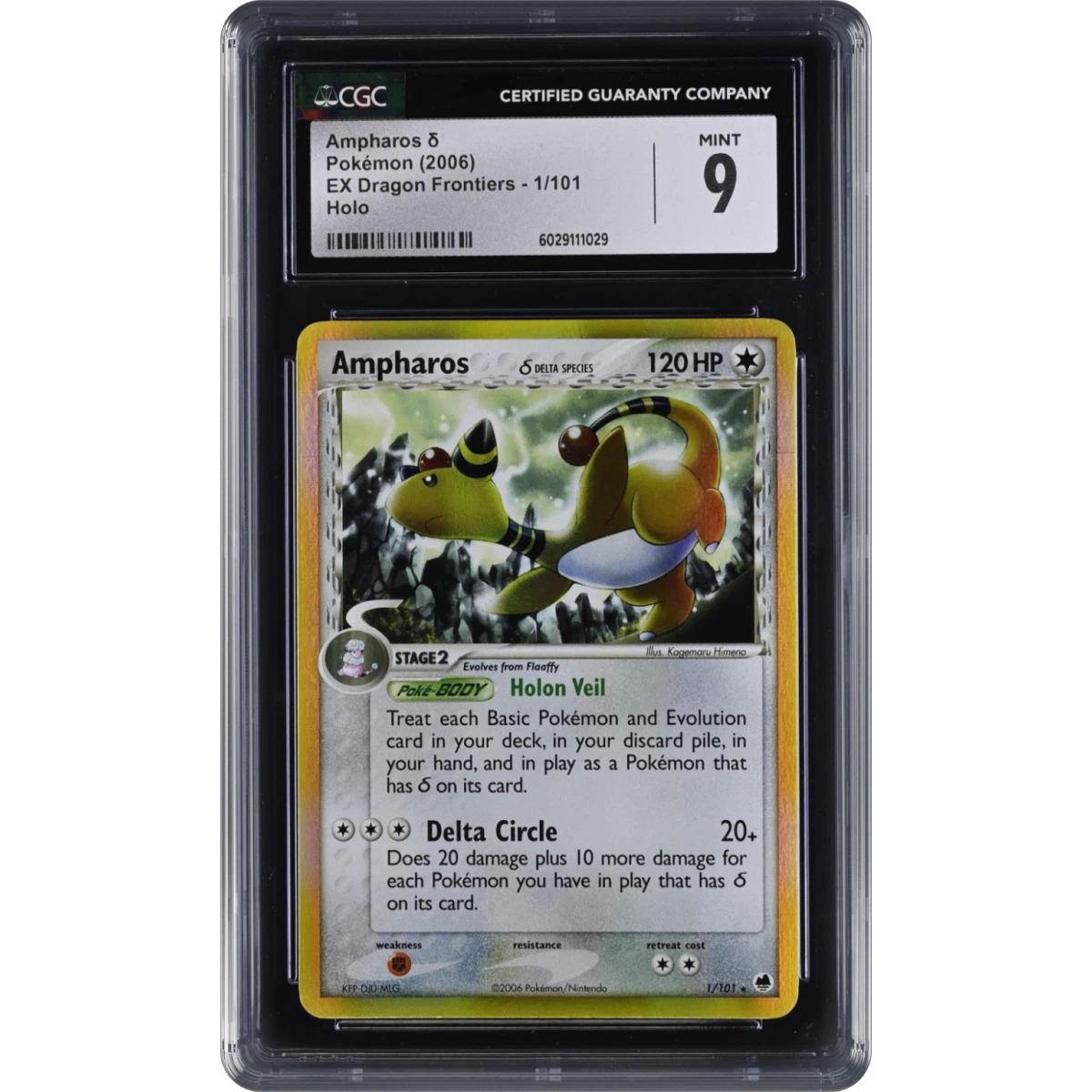 2006 EX Dragon Frontiers #1/101 Ampharos δ - Holo (CGC 9 MINT)
