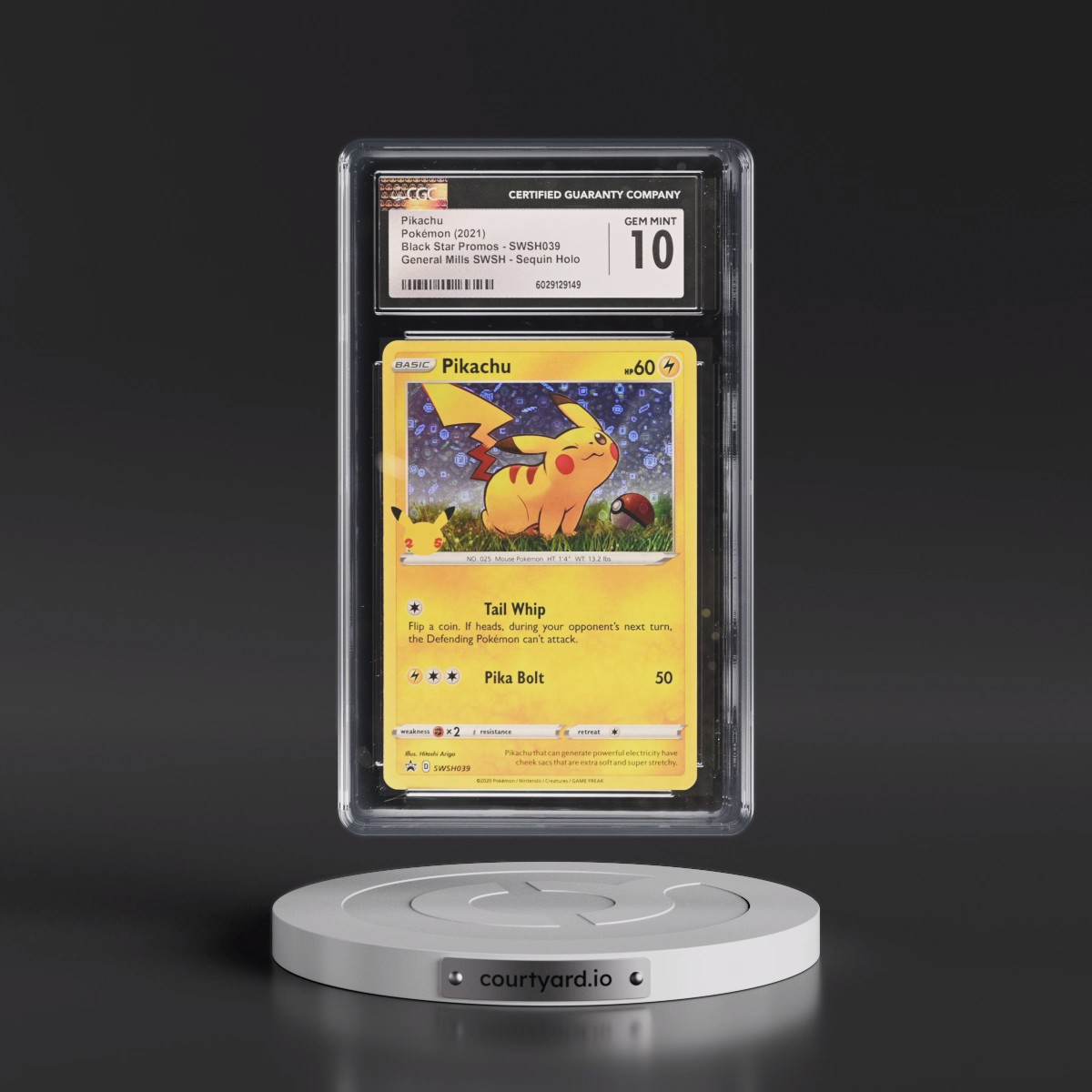 2017 Black Star Promos - Sword & Shield #SWSH039 Pikachu - General Mills Sword & Shield (Sequin Holo) (CGC 10 GEM MINT)