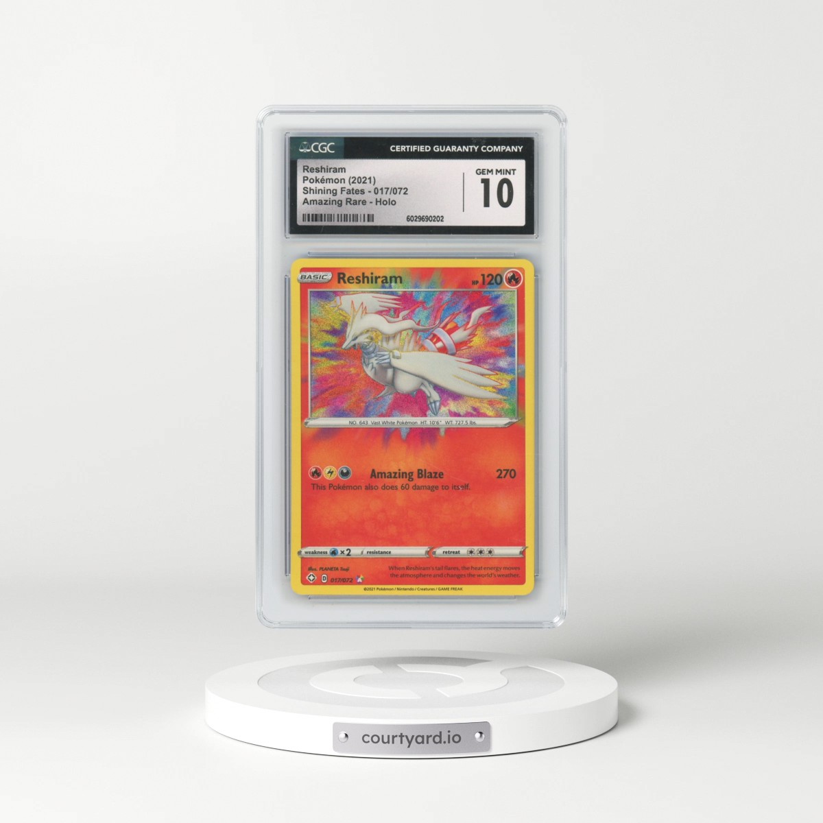 2021 Shining Fates #017/072 Reshiram - Amazing Rare (CGC 10 GEM MINT)