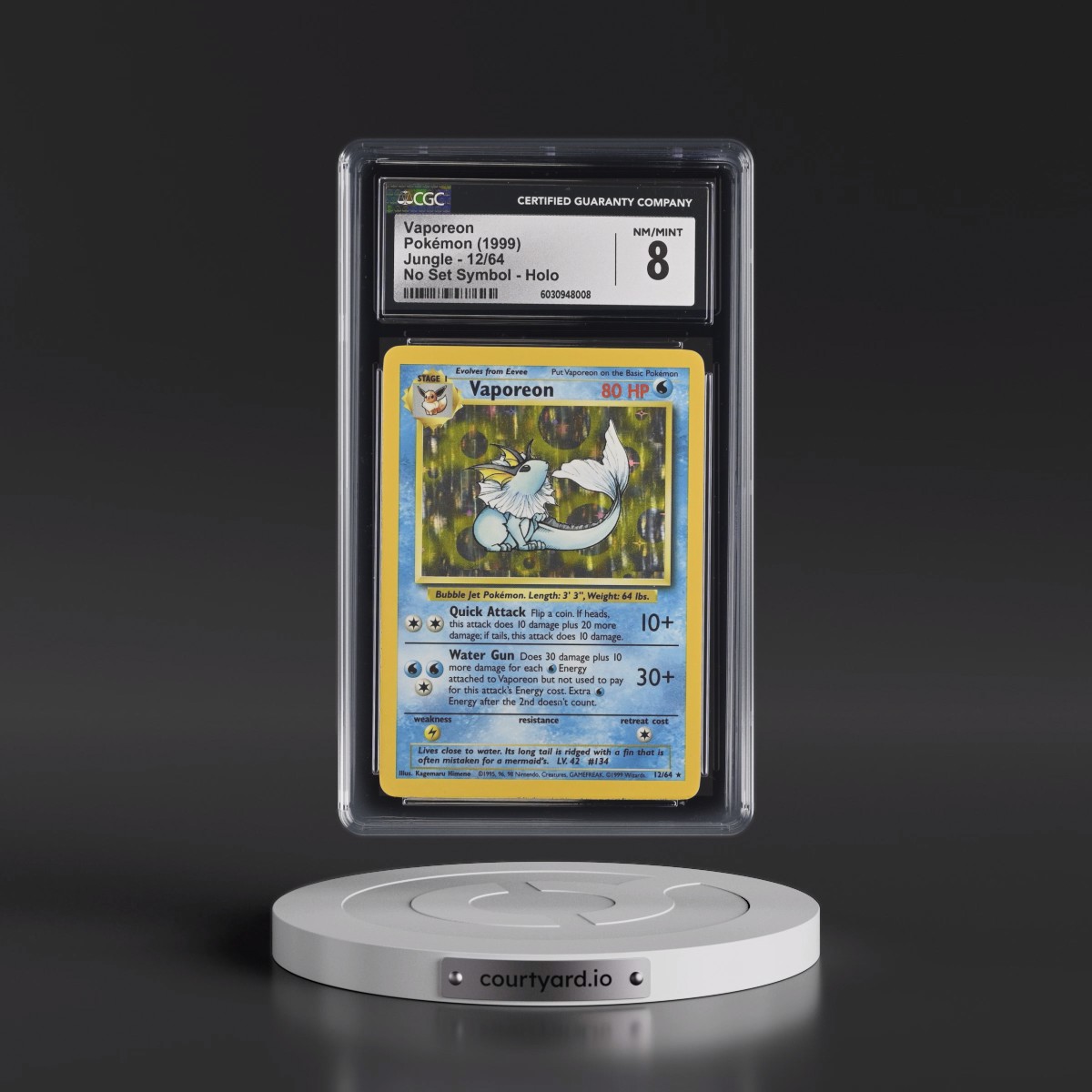 1999 Jungle #12/64 Vaporeon - No Set Symbol Holo (CGC 8 NM-MT)