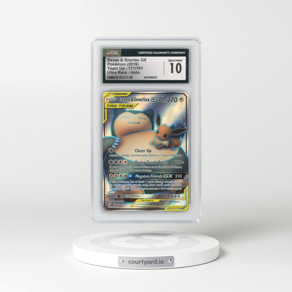 2019 Team Up #171/181 Eevee & Snorlax GX - Holo (CGC 10 GEM MINT)