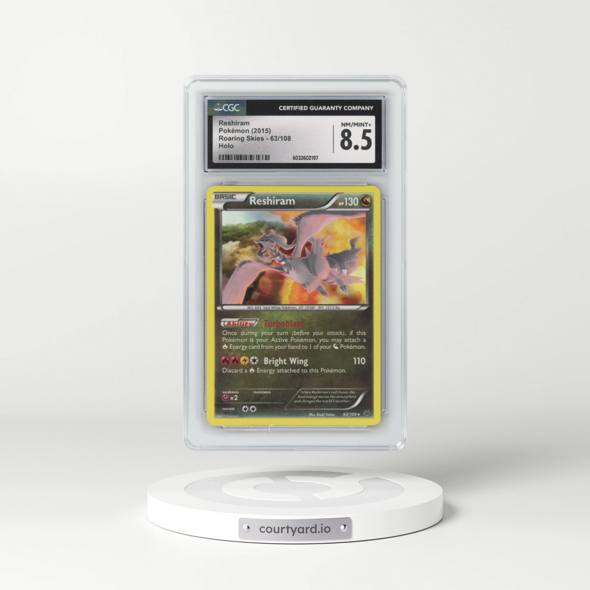 2015 Roaring Skies #63/108 Reshiram - Holo (CGC 8.5 NM-MT+)