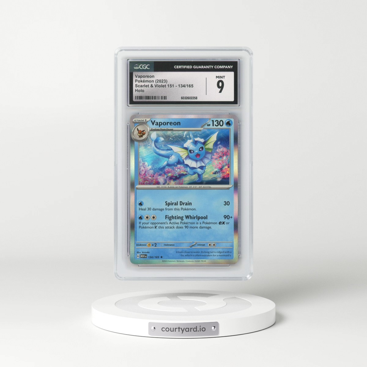 2023 Scarlet & Violet 151 - MEW EN #134/165 Vaporeon - Holo (CGC 9 MINT)