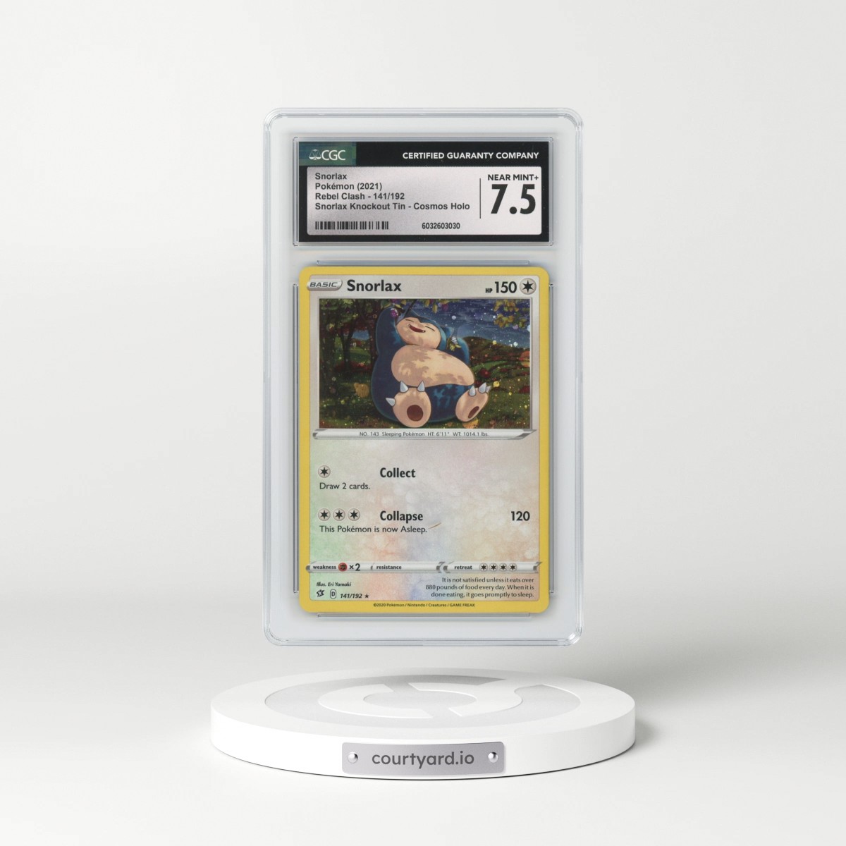 2020 Rebel Clash #141/192 Snorlax - Cosmos Holo Snorlax Knockout Tin (CGC 7.5 NM+)