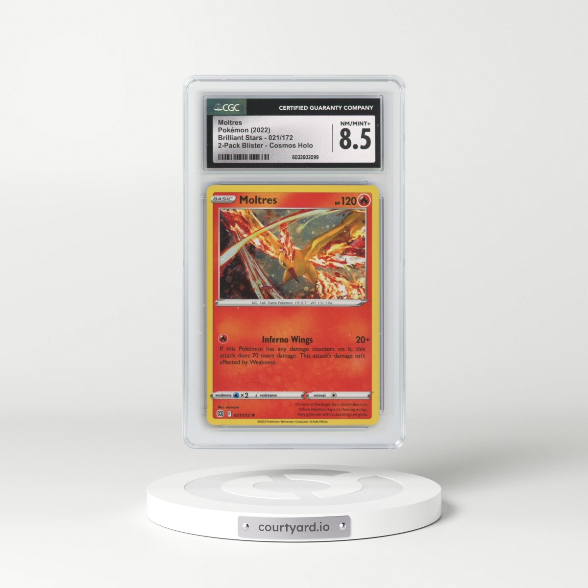 2023 Pokémon Sword and Shield Silver Tempest Two Pack Blister #021 Moltres - Holo (CGC 8.5 NM-MT+)