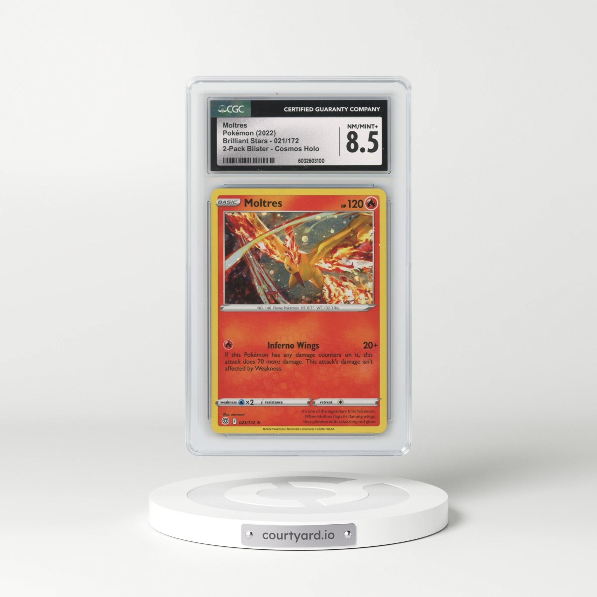 2023 Pokémon Sword and Shield Silver Tempest Two Pack Blister #021 Moltres - Holo (CGC 8.5 NM-MT+)