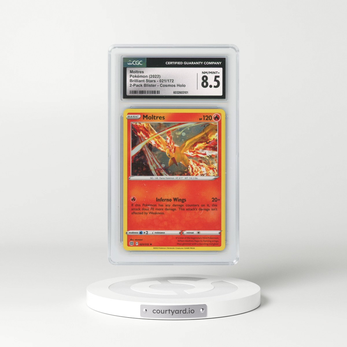 2023 Pokémon Sword and Shield Silver Tempest Two Pack Blister #021 Moltres - Holo (CGC 8.5 NM-MT+)