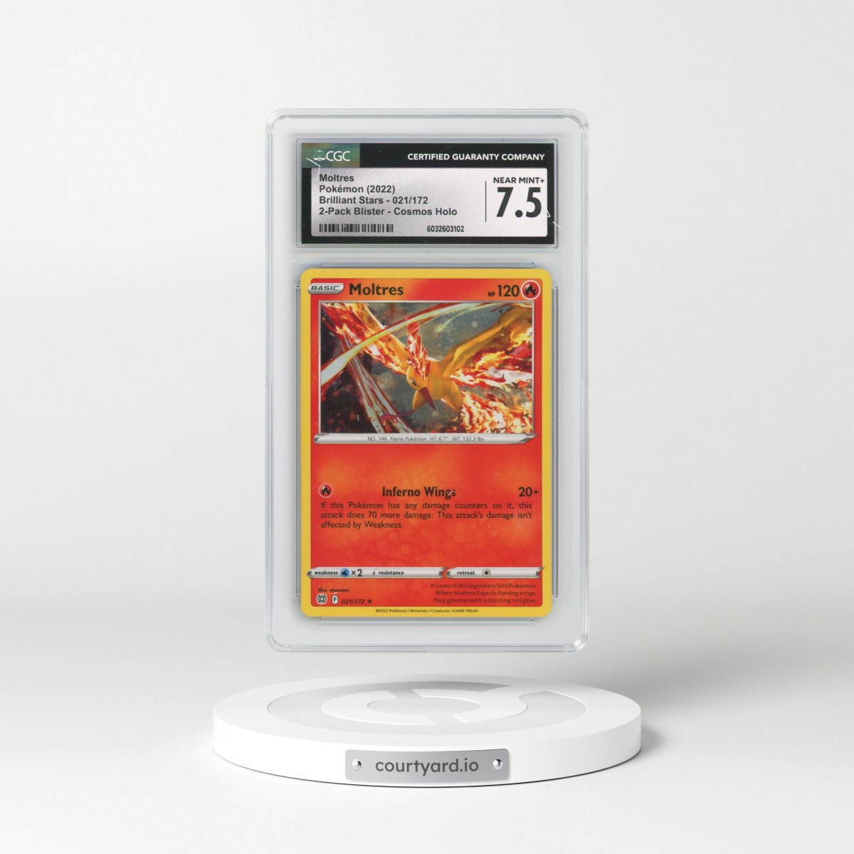 2023 Pokémon Sword and Shield Silver Tempest Two Pack Blister #021 Moltres - Holo (CGC 7.5 NM+)