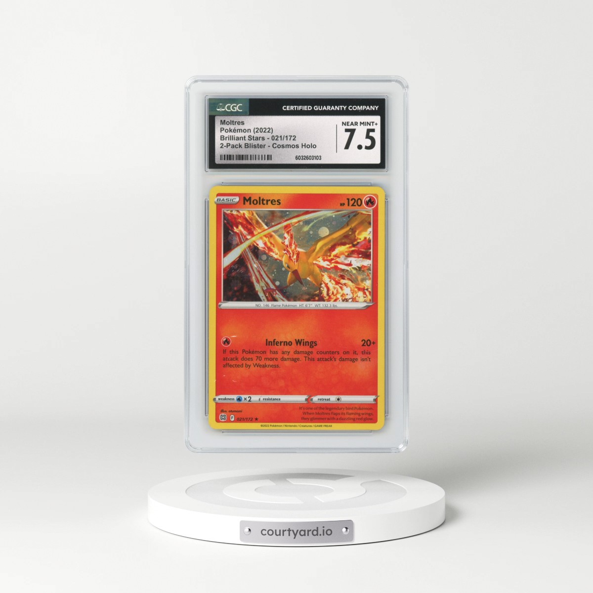 2023 Pokémon Sword and Shield Silver Tempest Two Pack Blister #021 Moltres - Holo (CGC 7.5 NM+)