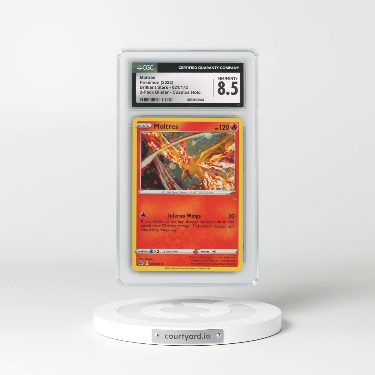 2023 Pokémon Sword and Shield Silver Tempest Two Pack Blister #021 Moltres - Holo (CGC 8.5 NM-MT+)