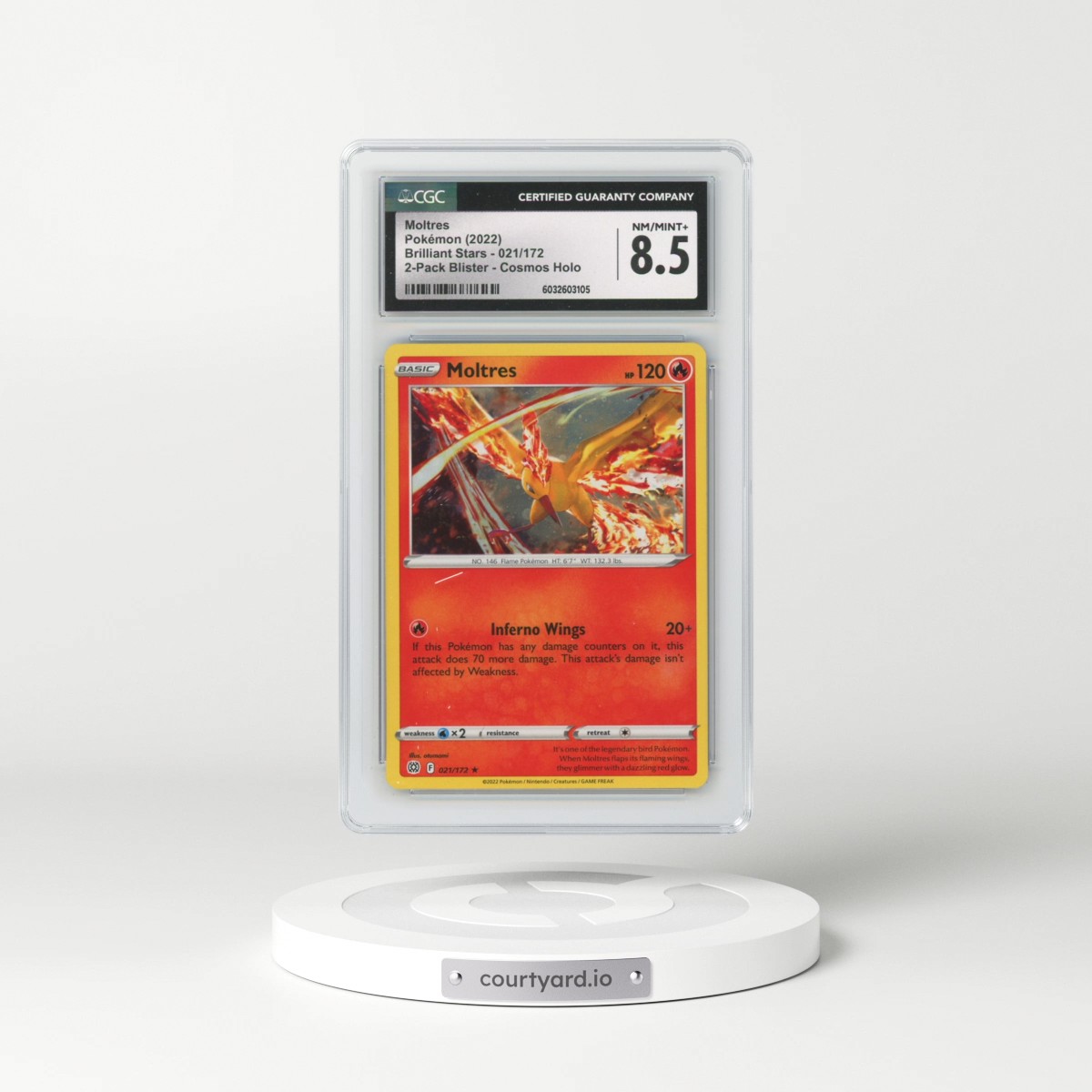 2023 Pokémon Sword and Shield Silver Tempest Two Pack Blister #021 Moltres - Holo (CGC 8.5 NM-MT+)