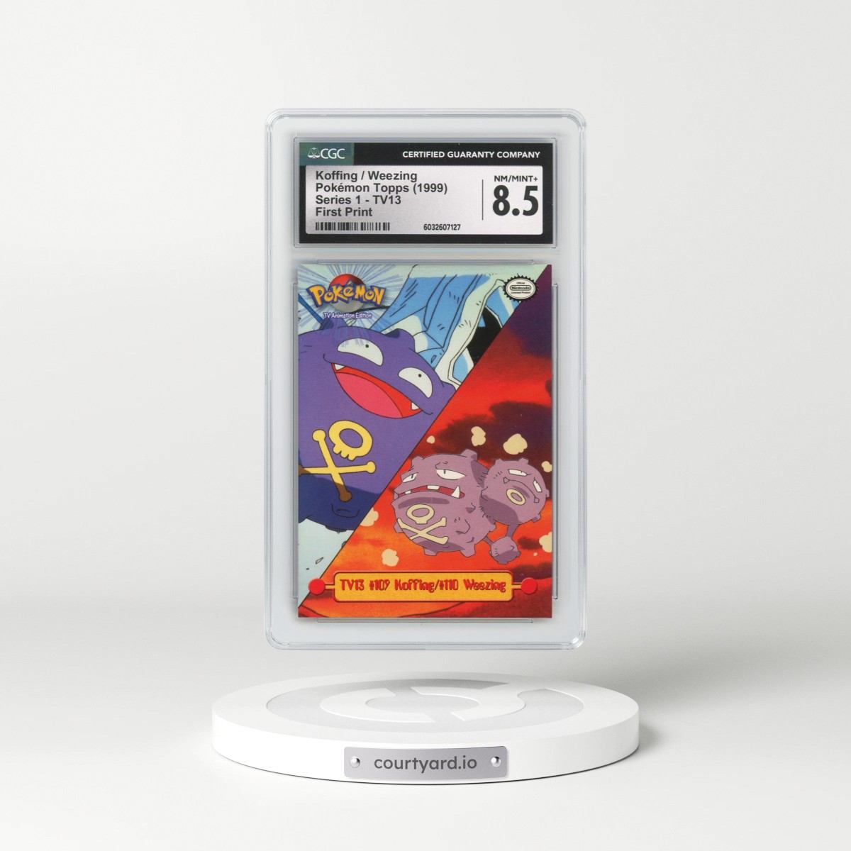 1999 Series 1 (Oval Nintendo Seal) #TV13 No.107 Koffing/No.110 Weezing - First Print (Blue Topps Logo) (CGC 8.5 NM-MT+)