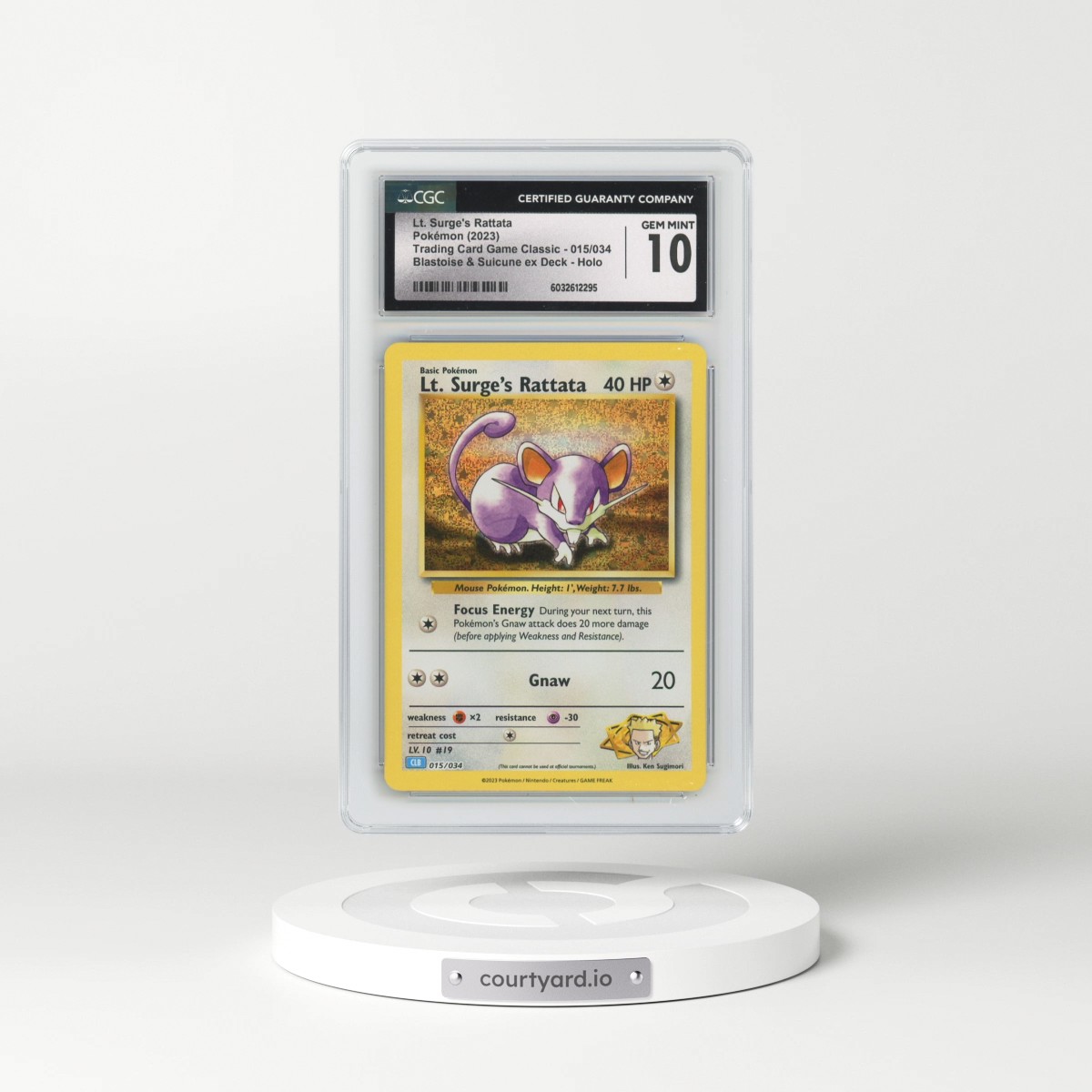 2023 Trading Card Game Classic - CLV, CLC, CLB #015/034 Lt. Surge's Rattata - Blastoise & Suicune ex Deck - CLB Holo (CGC 10 GEM MINT)