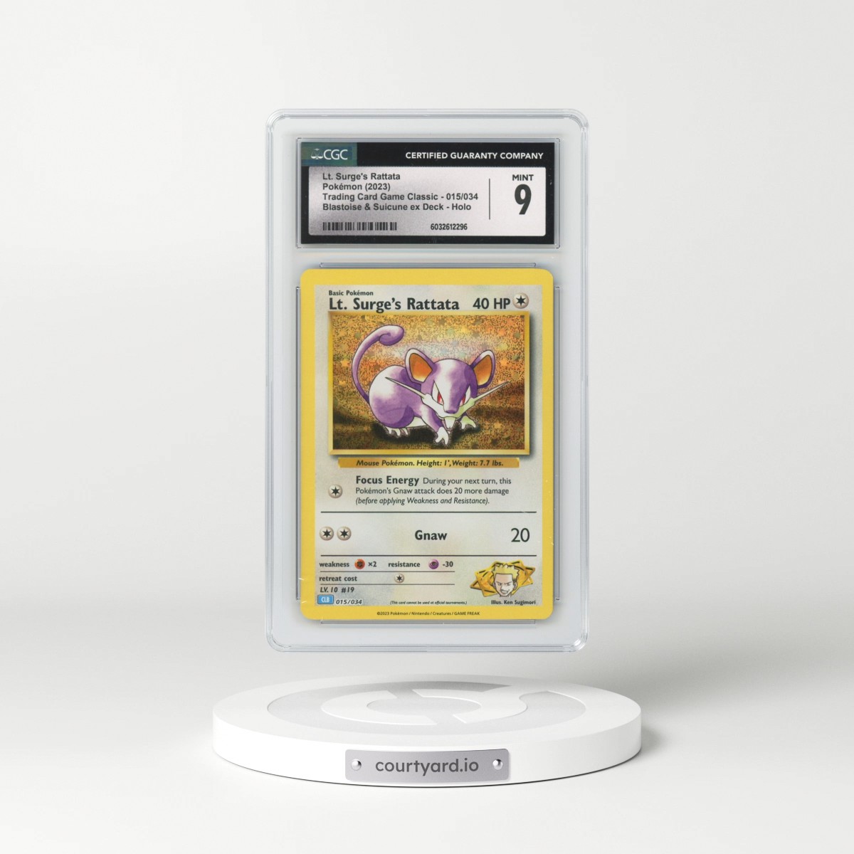 2023 Trading Card Game Classic - CLV, CLC, CLB #015/034 Lt. Surge's Rattata - Blastoise & Suicune ex Deck - CLB Holo (CGC 9 MINT)