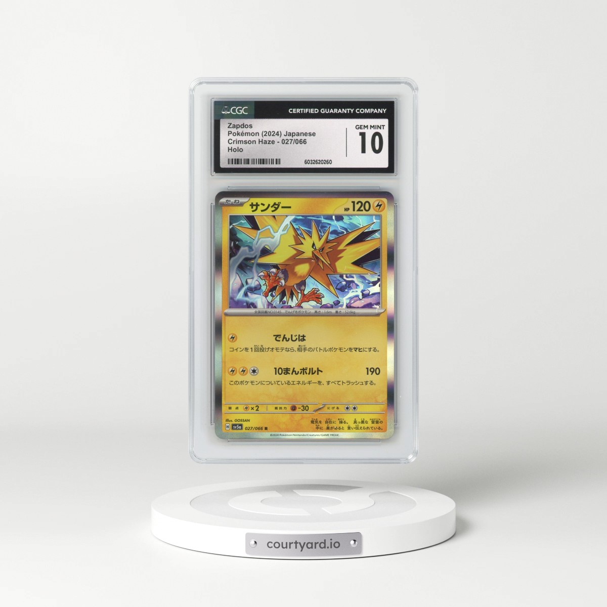2024 Crimson Haze #027/066 Zapdos - Holo (CGC 10 GEM MINT)