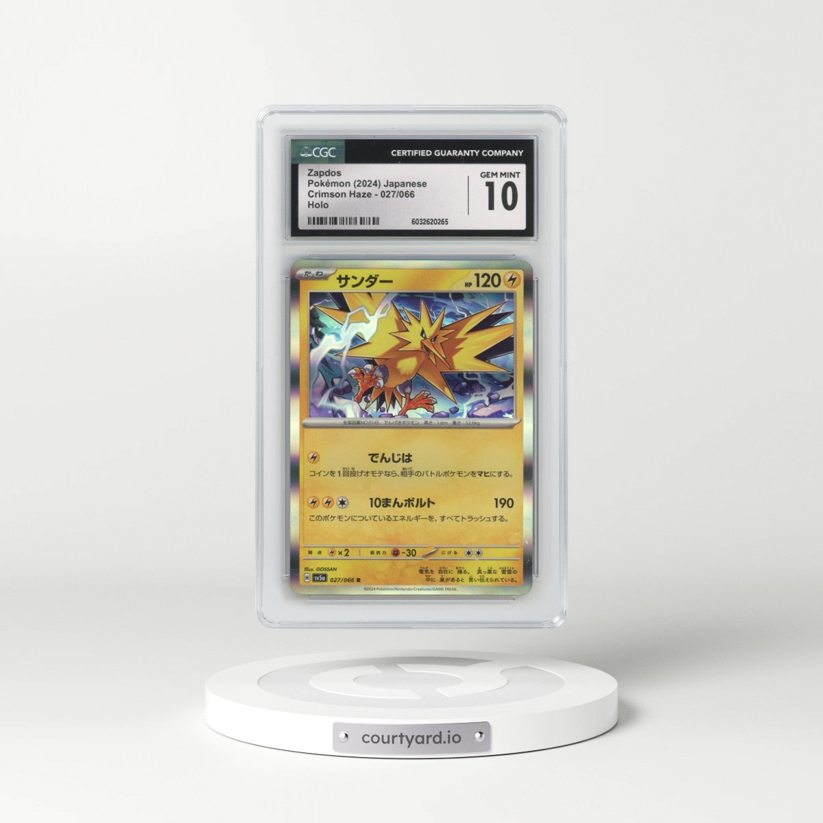 2024 Crimson Haze #027/066 Zapdos - Holo (CGC 10 GEM MINT)