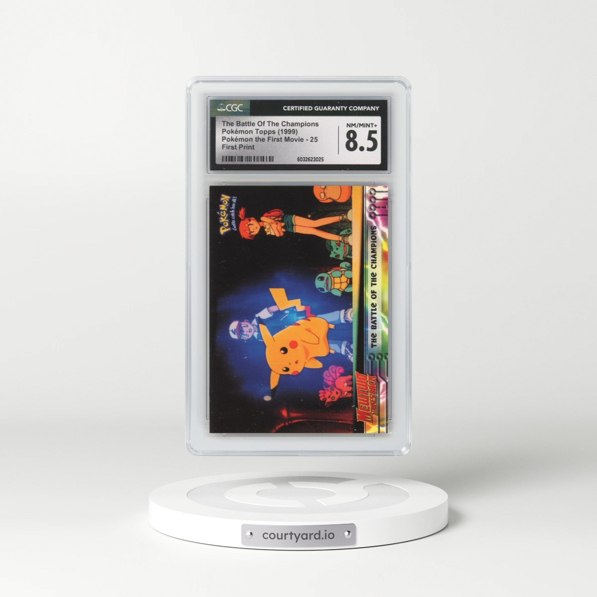 1999 Pokémon the First Movie #25 The Battle Of The Champions - First Print (Blue Topps Logo) (CGC 8.5 NM-MT+)