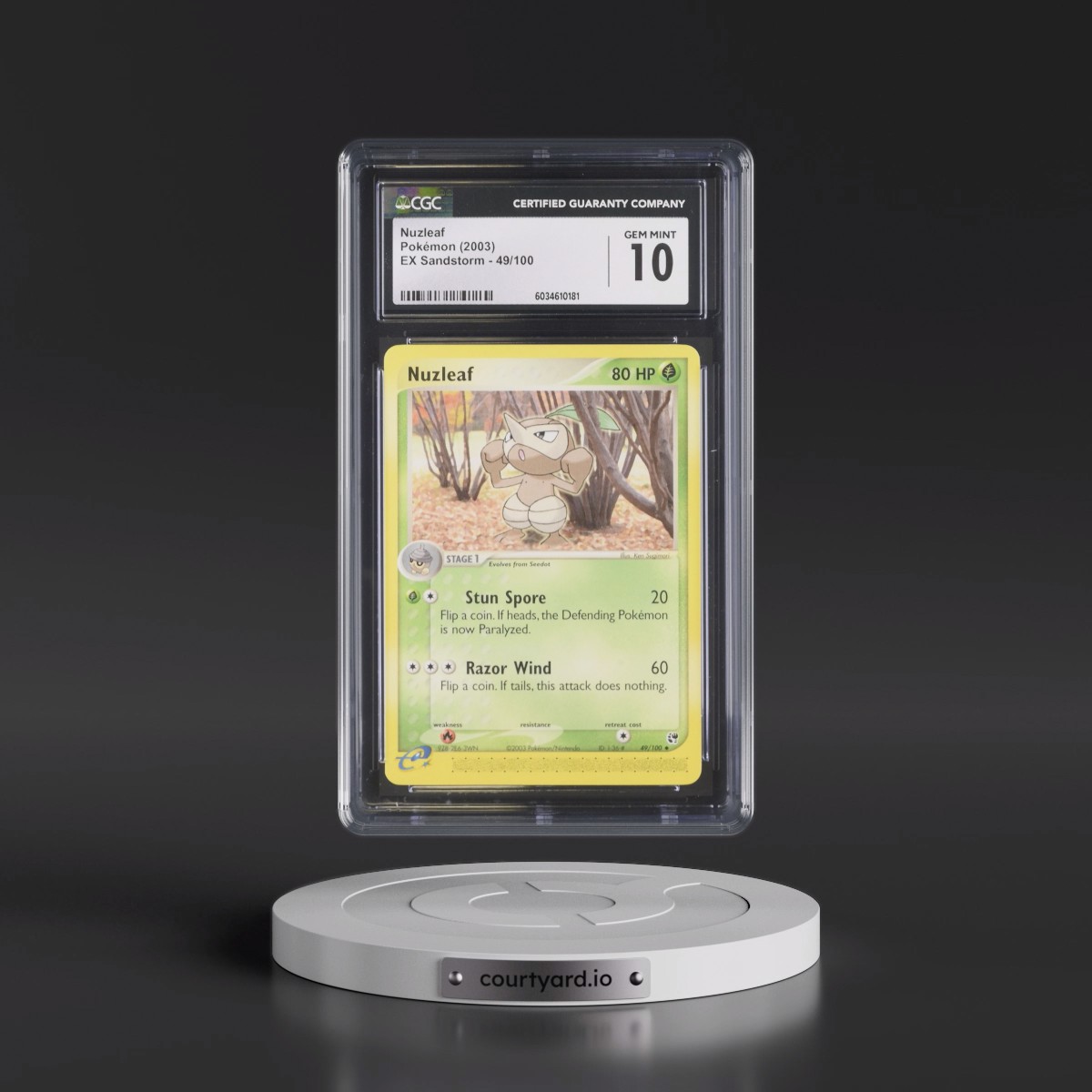 2003 EX Sandstorm (2003 Copyright, w/ "e" Symbol) #49/100 Nuzleaf (CGC 10 GEM MINT)