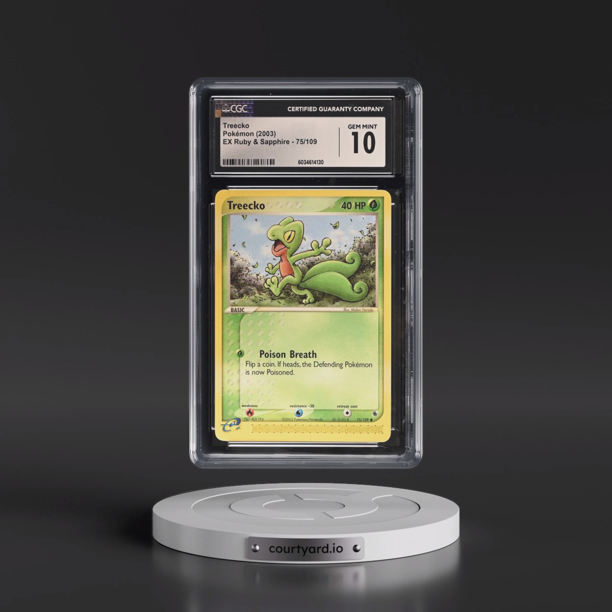 2003 EX Ruby & Sapphire (2003 Copyright, w/ "e" Symbol) #75/109 Treecko (CGC 10 GEM MINT)