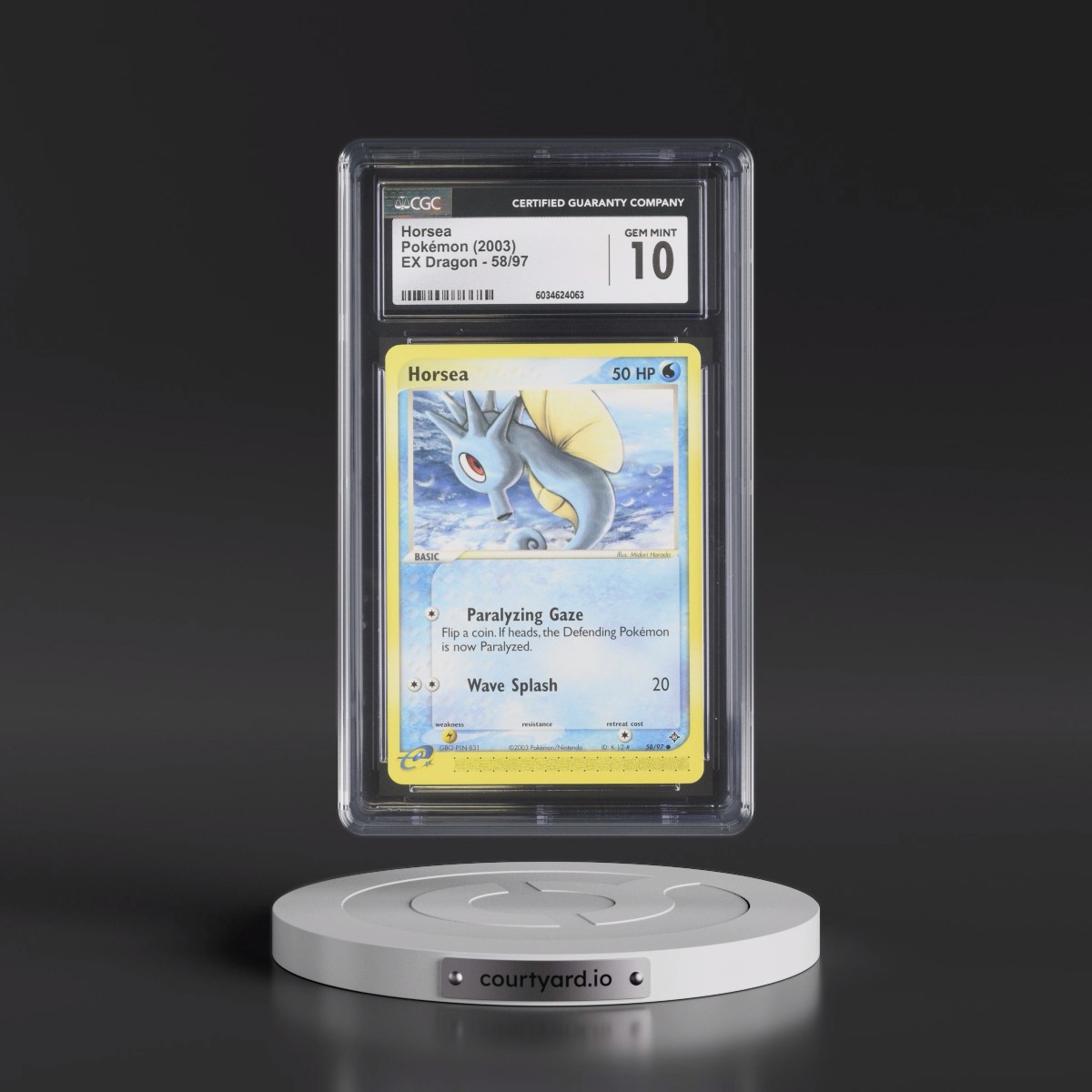 2003 EX Dragon (2003 Copyright, w/ "e" Symbol) #58/97 Horsea (CGC 10 GEM MINT)