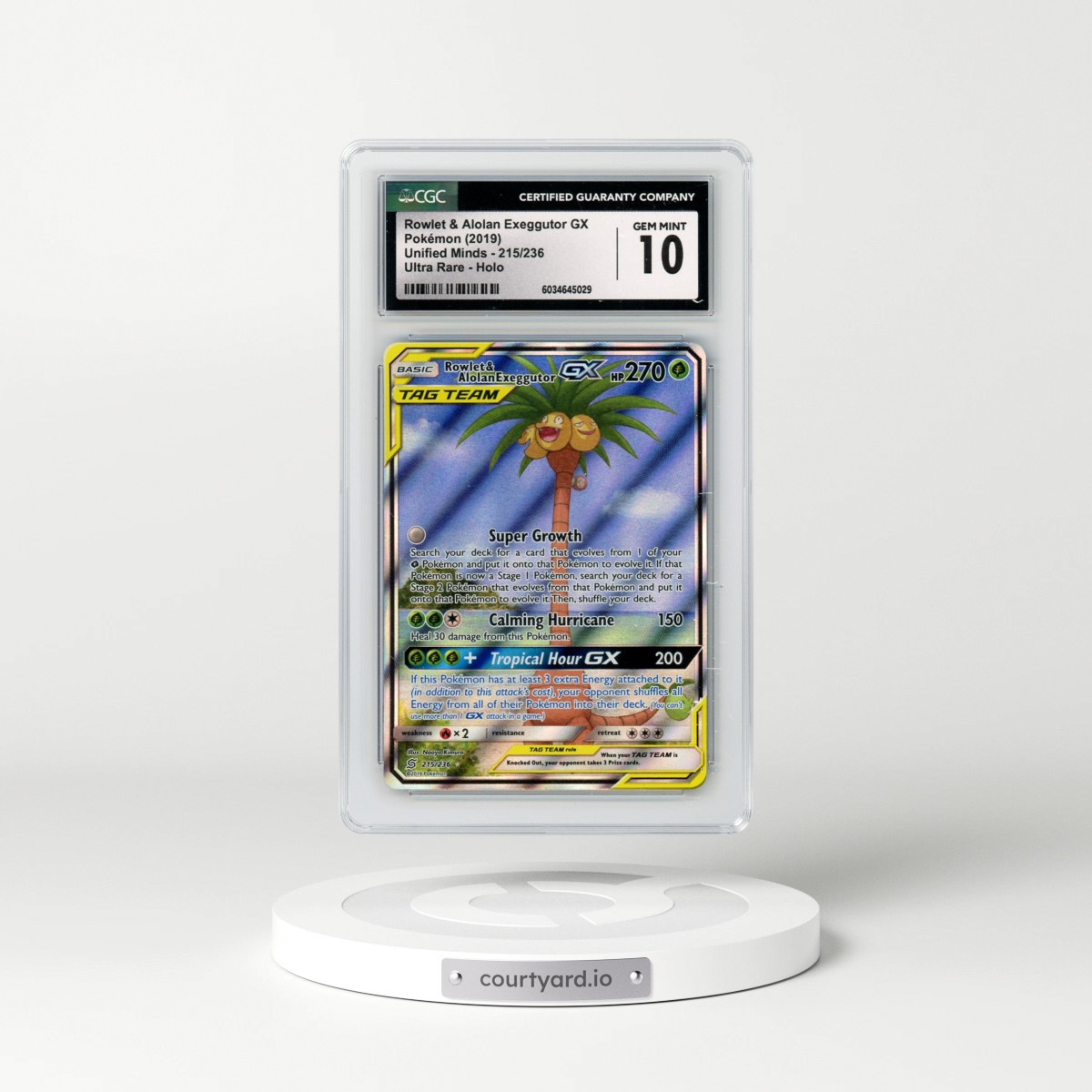 2019 Unified Minds #215/236 Rowlet & Alolan Exeggutor GX - Holo (CGC 10 GEM MINT)
