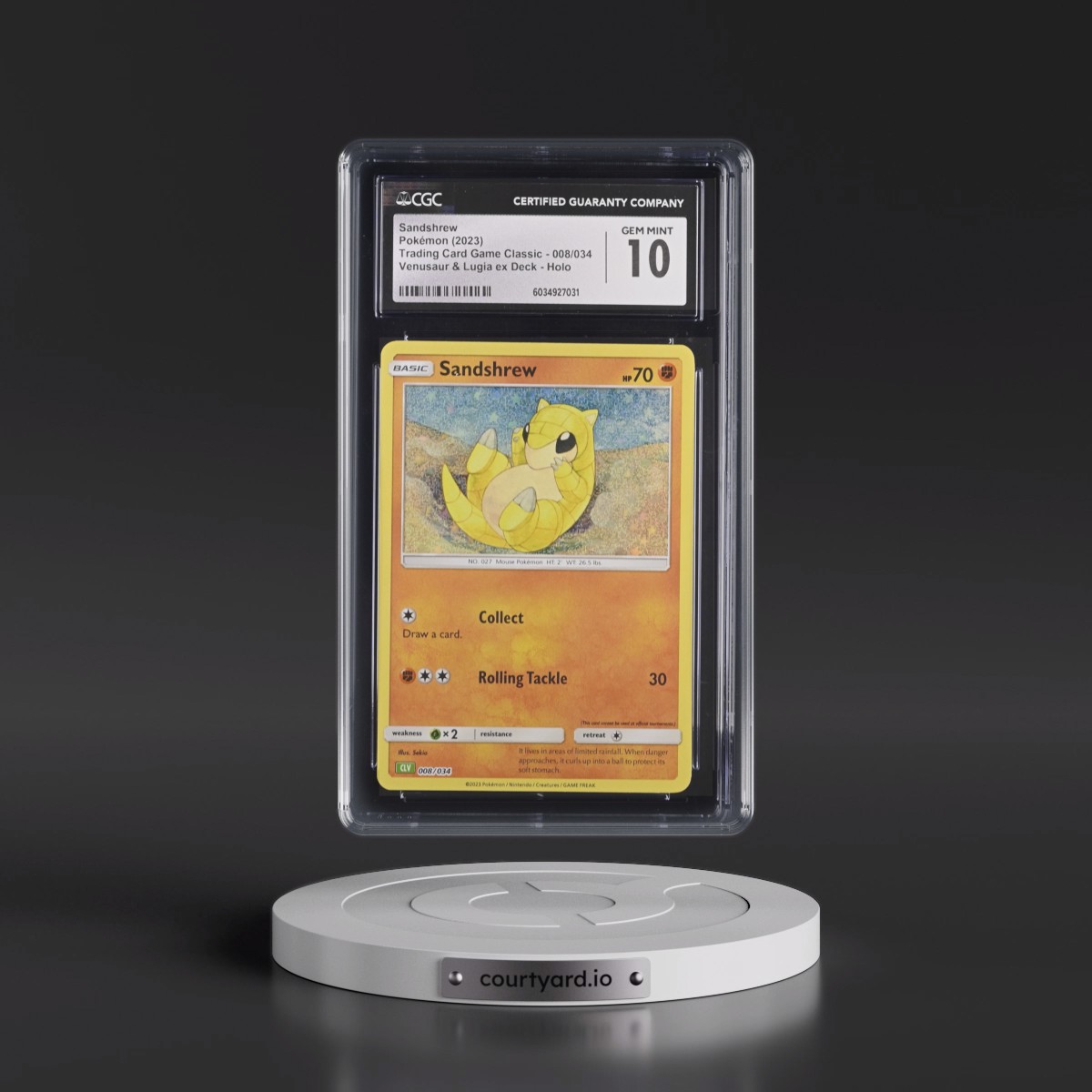 2023 Trading Card Game Classic - CLV, CLC, CLB #008/034 Sandshrew - Venusaur & Lugia ex Deck - CLV Holo (CGC 10 GEM MINT)