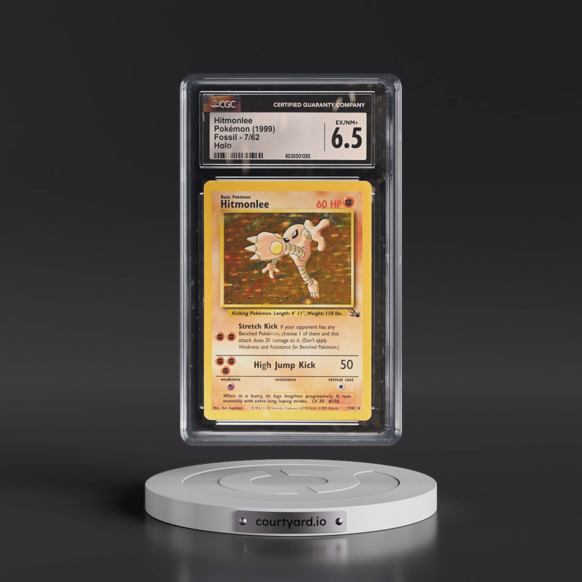 1999 Fossil #7/62 Hitmonlee - Galaxy Star Holo (CGC 6.5 EX-NM+)