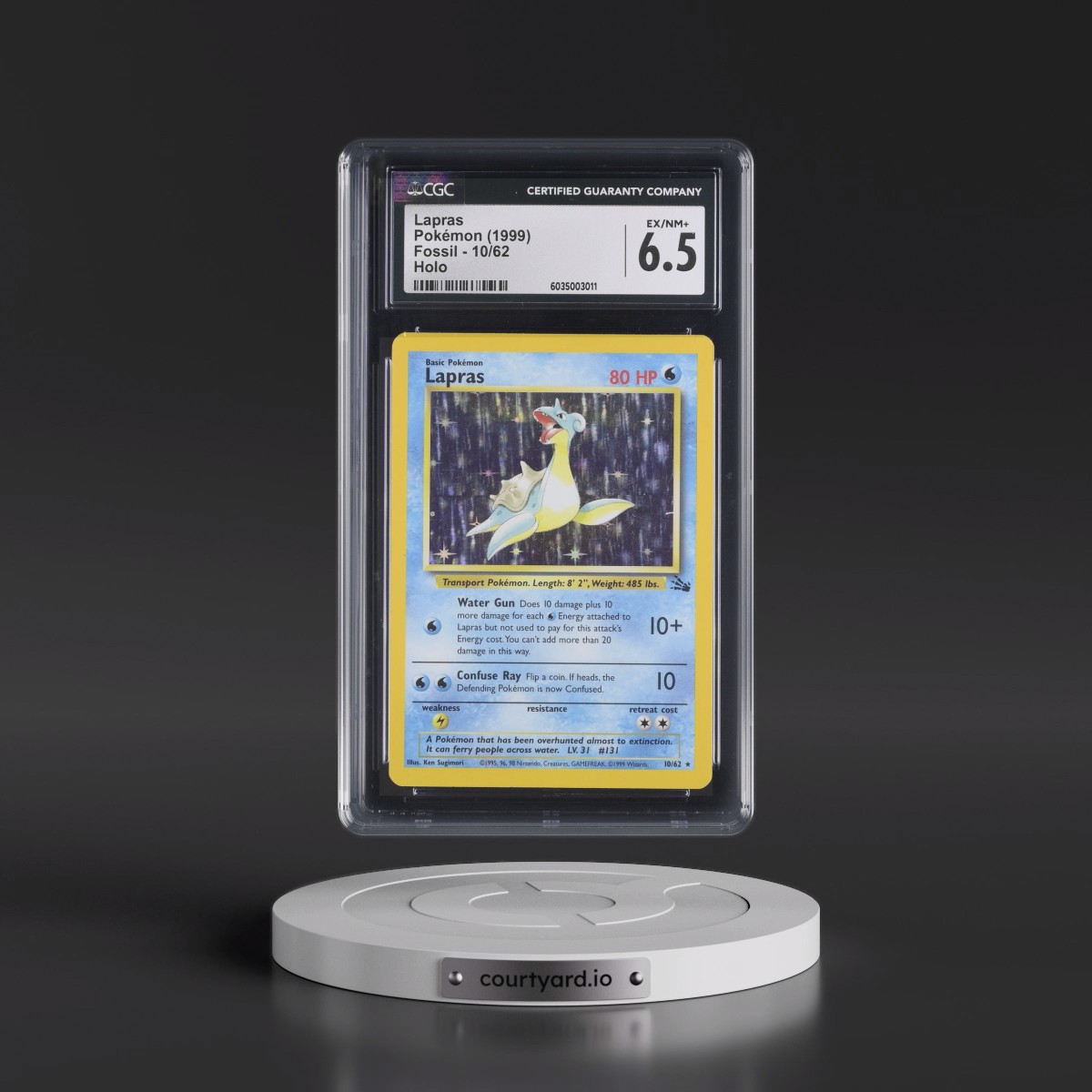 1999 Fossil #10/62 Lapras - Galaxy Star Holo (CGC 6.5 EX-NM+)