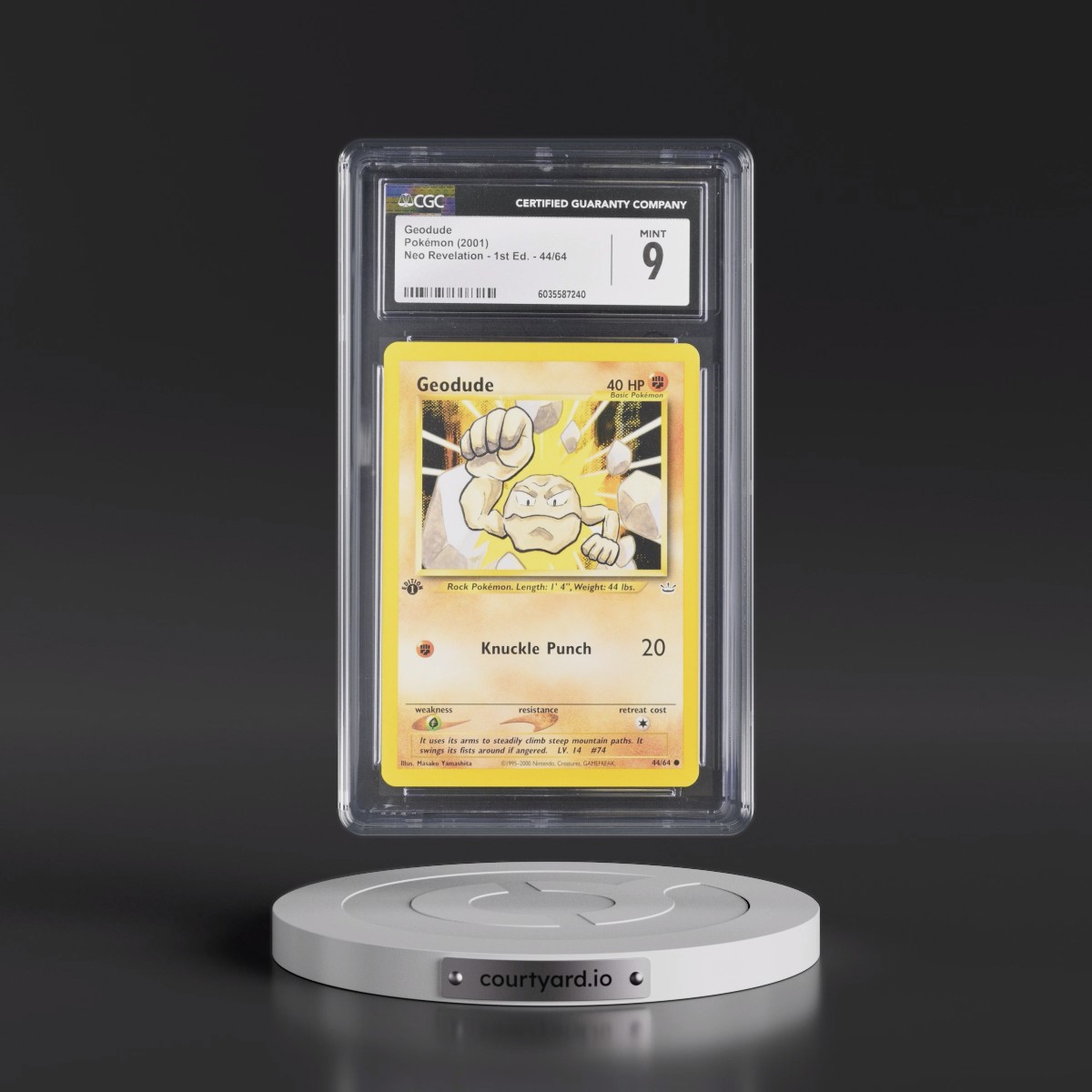 2001 Neo Revelation #44/64 Geodude - 1st Edition (CGC 9 MINT)