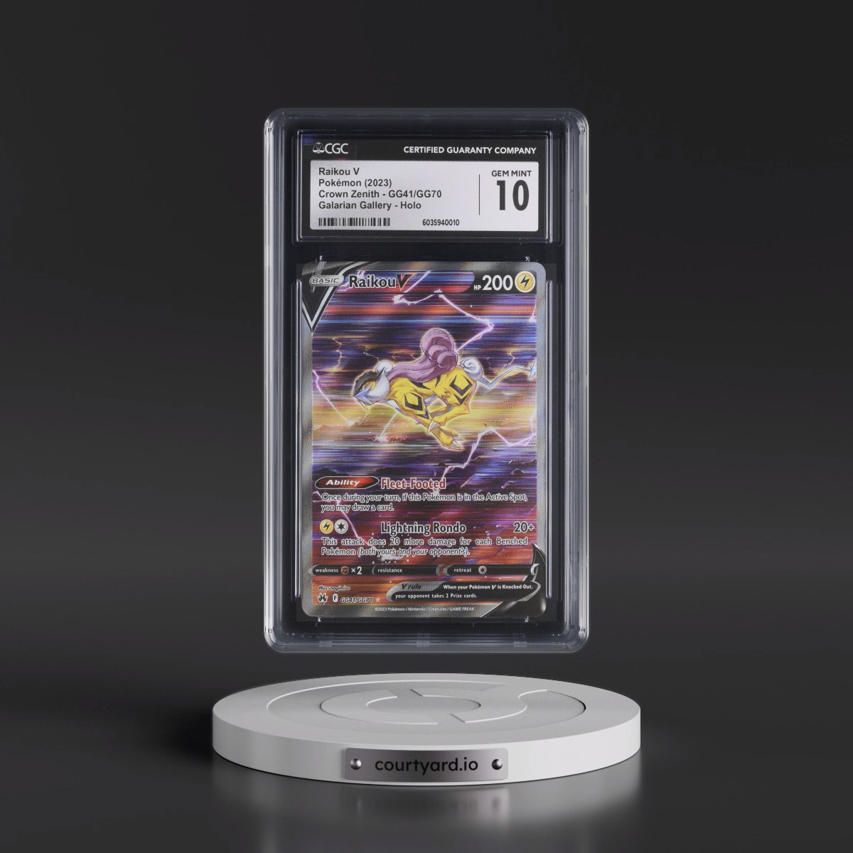 2023 Crown Zenith #GG41/GG70 Raikou V - Galarian Gallery Holo (CGC 10 GEM MINT)