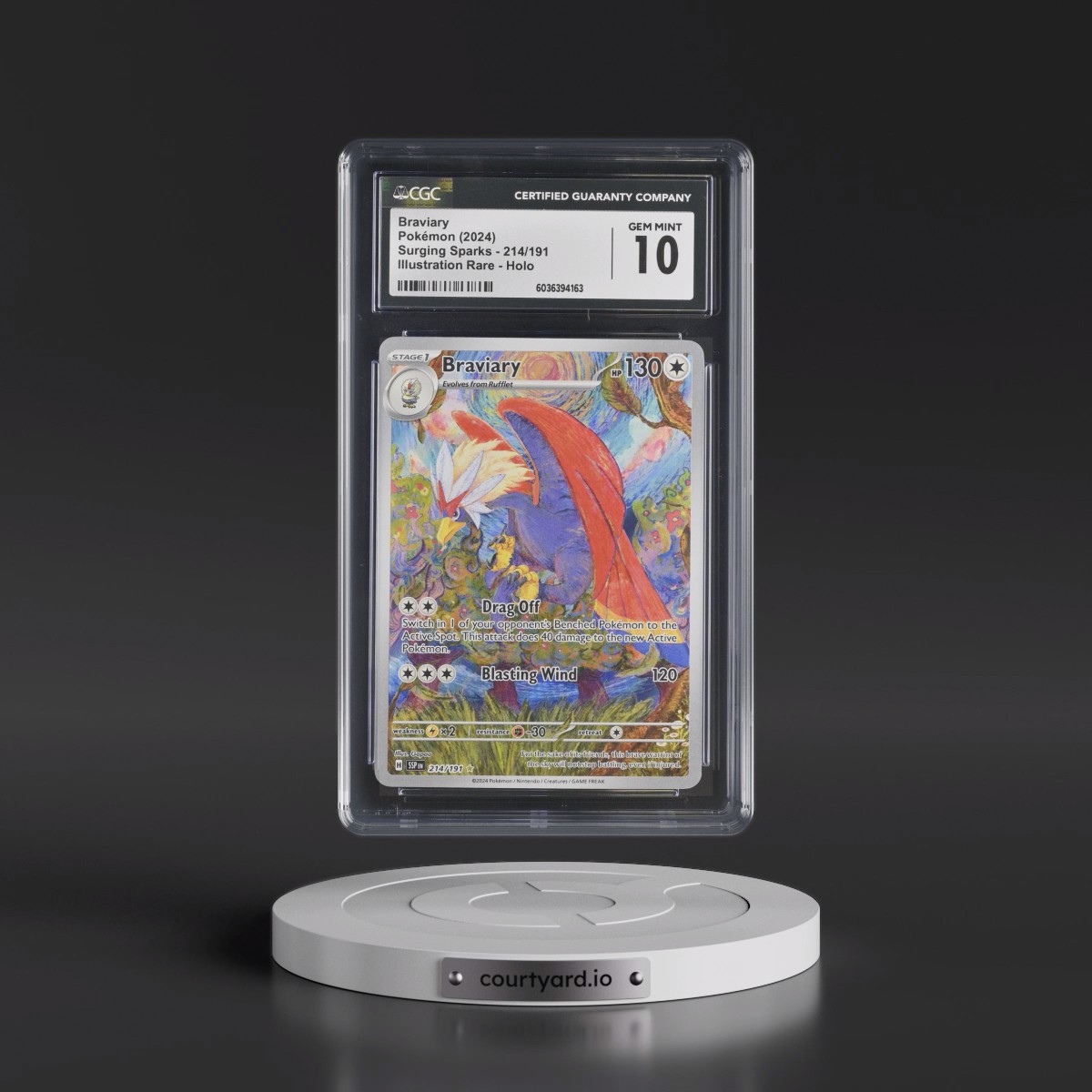 2024 Surging Sparks - SSP EN #214/191 Braviary - Illustration Rare Holo (CGC 10 GEM MINT)