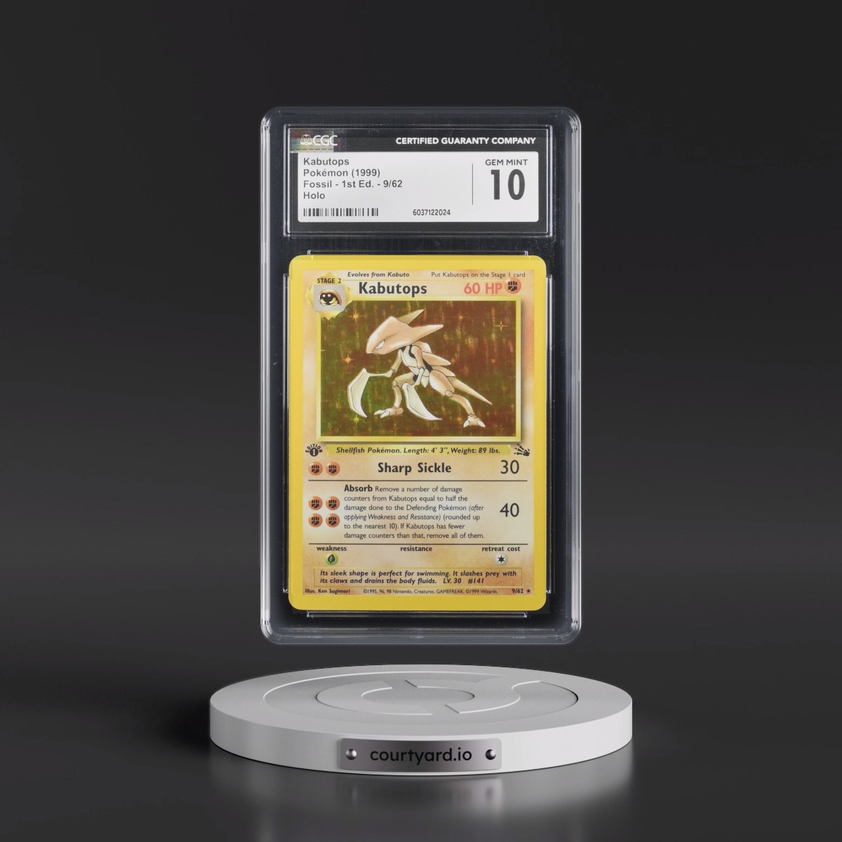 1999 Fossil Kabutops - 1st Edition Holo #9/62 CGC 10