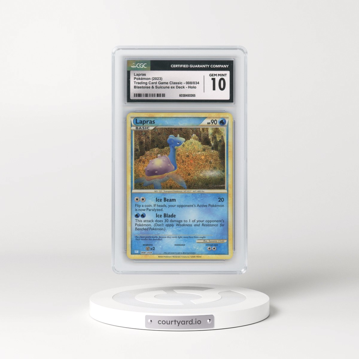 2023 Trading Card Game Classic - CLV, CLC, CLB #008/034 Lapras - Holo Blastoise & Suicune ex Deck - CLB (CGC 10 GEM MINT)
