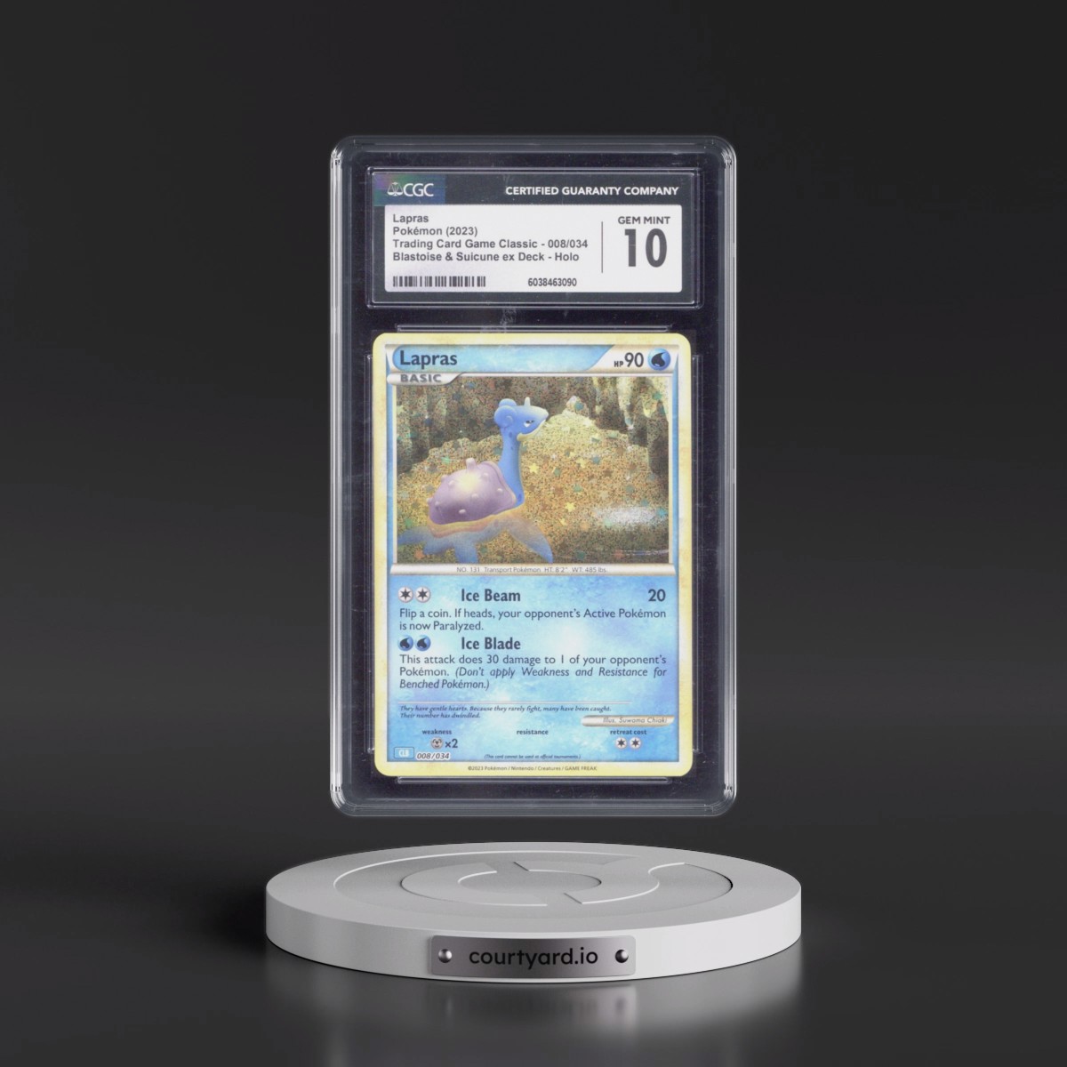 2023 Trading Card Game Classic - CLV, CLC, CLB #008/034 Lapras - Blastoise & Suicune ex Deck - CLB Holo (CGC 10 GEM MINT)