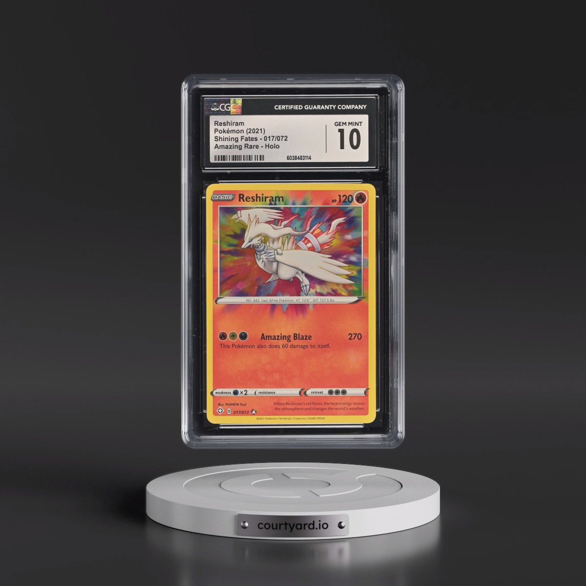 2021 Shining Fates #017/072 Reshiram - Amazing Rare Holo (CGC 10 GEM MINT)