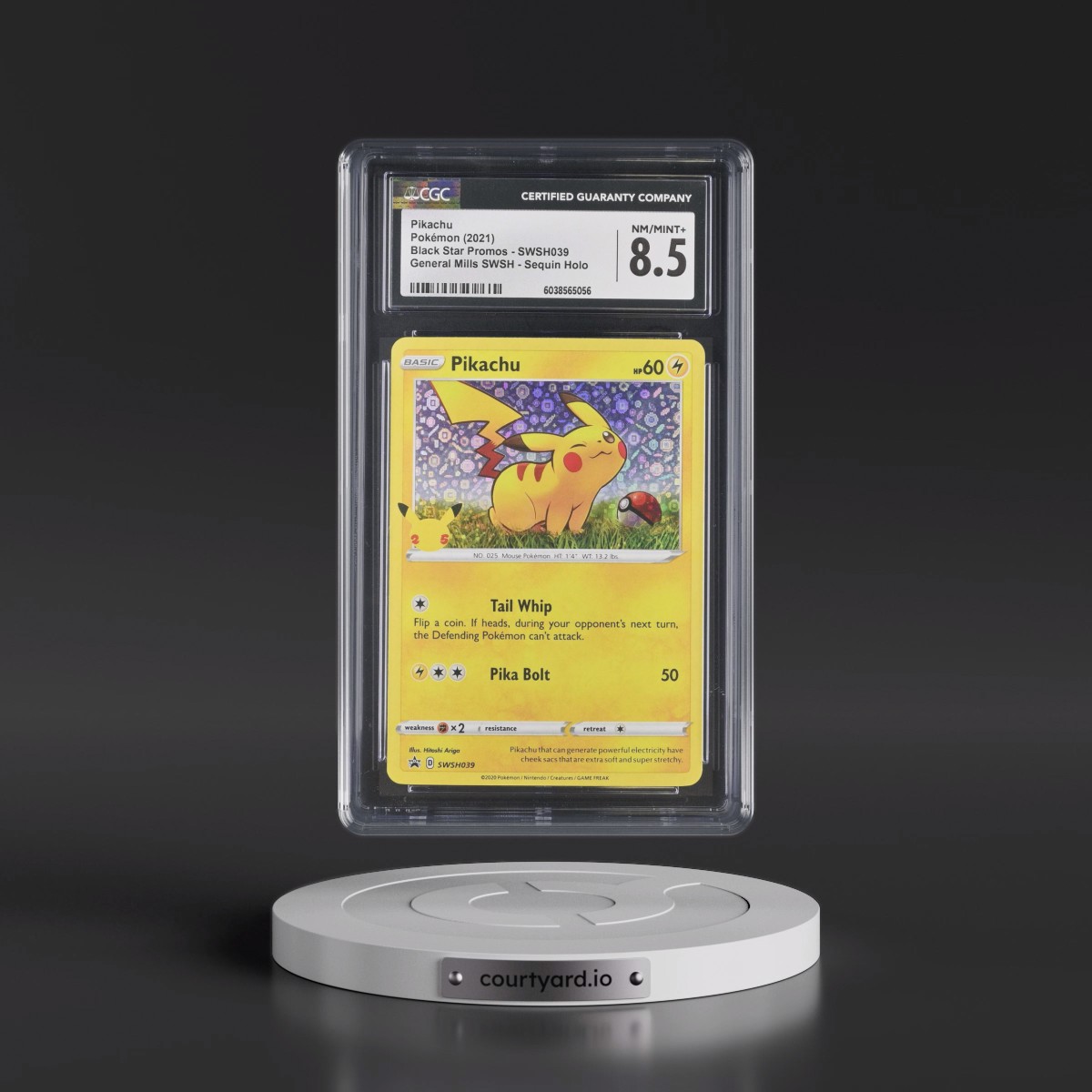 2017 Black Star Promos - Sword & Shield #SWSH039 Pikachu - General Mills Sword &amp; Shield (Sequin Holo) (CGC 8.5 NM-MT+)