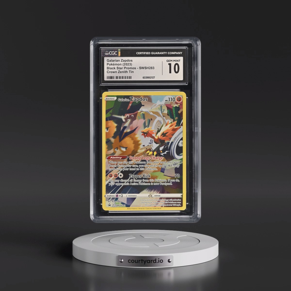 2017 Black Star Promos - Sword & Shield #SWSH283 Galarian Zapdos - Crown Zenith Tin (Holo) (CGC 10 GEM MINT)